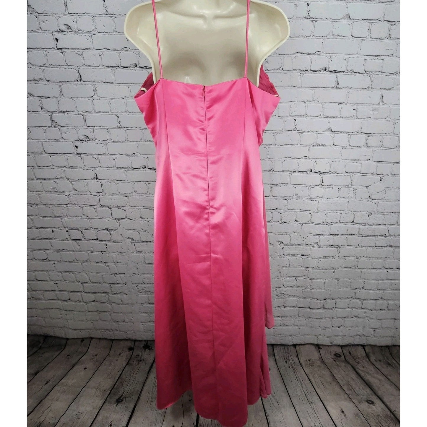VTG Juliet Fashion Milex Pink Satin Chiffon Empire Waist Strappy Maxi Dress 2XL