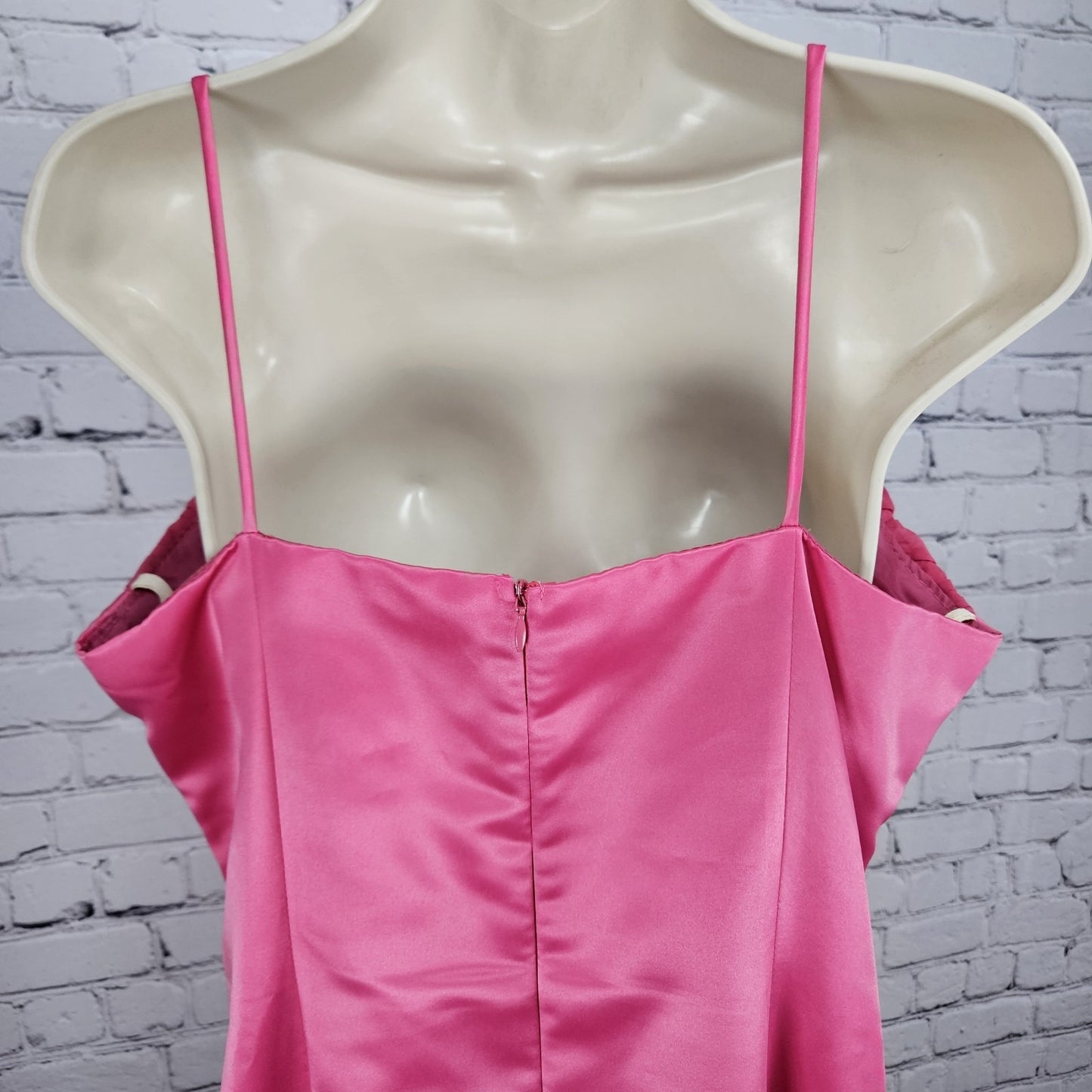 VTG Juliet Fashion Milex Pink Satin Chiffon Empire Waist Strappy Maxi Dress 2XL