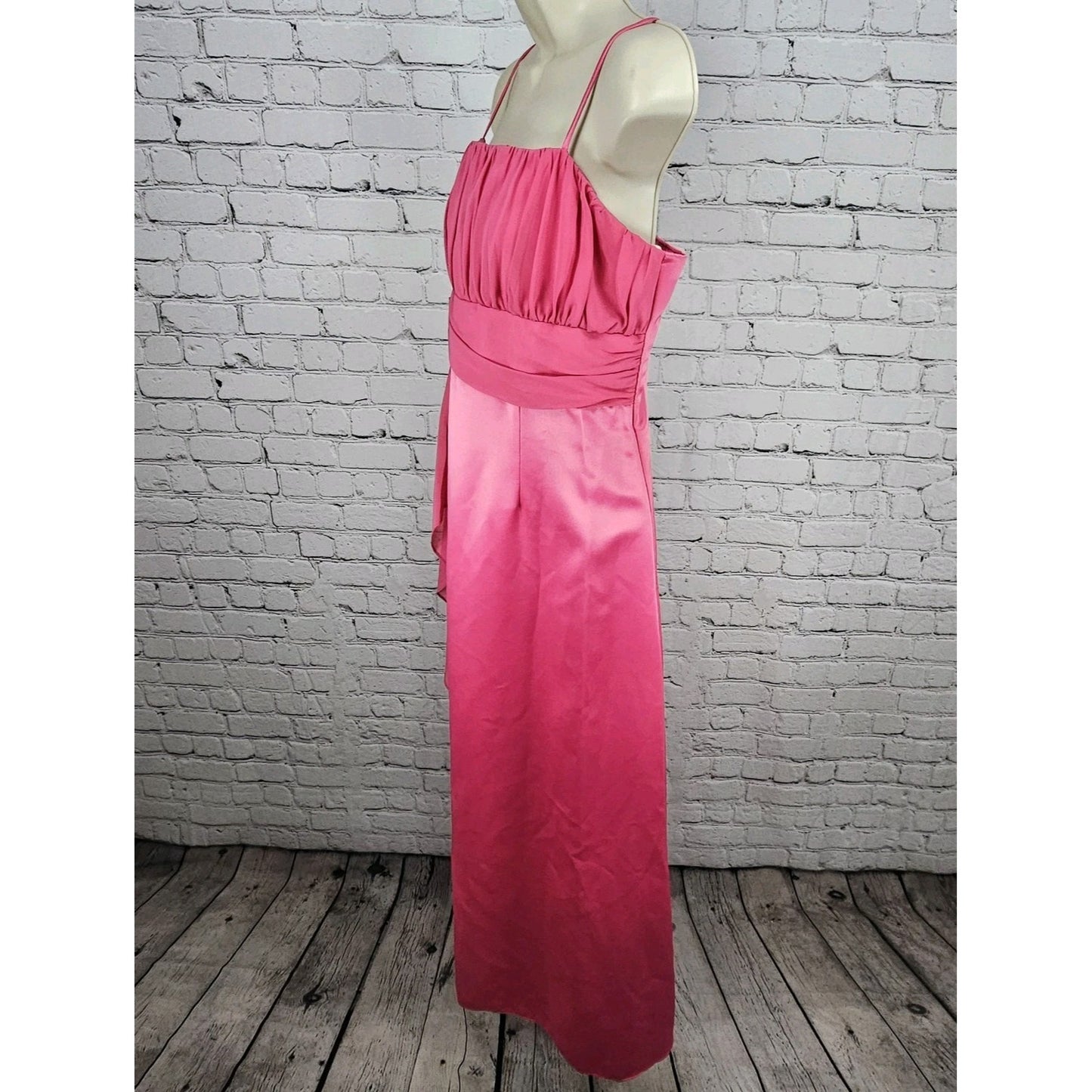 VTG Juliet Fashion Milex Pink Satin Chiffon Empire Waist Strappy Maxi Dress 2XL
