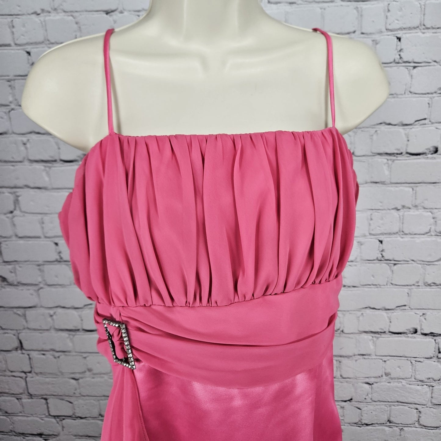 VTG Juliet Fashion Milex Pink Satin Chiffon Empire Waist Strappy Maxi Dress 2XL