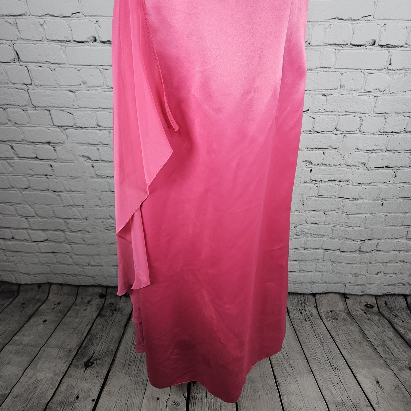 VTG Juliet Fashion Milex Pink Satin Chiffon Empire Waist Strappy Maxi Dress 2XL