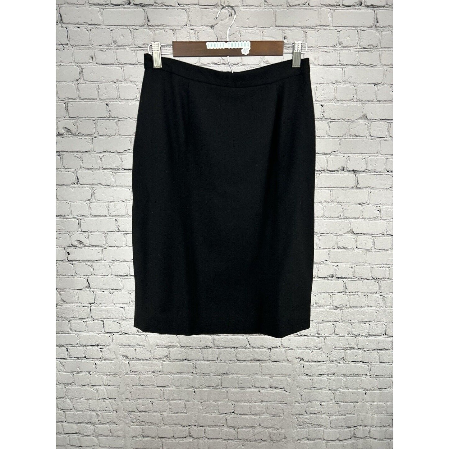VTG Unbranded Black 100% Wool Midi Length Lined Pencil Skirt Women’s Size 8