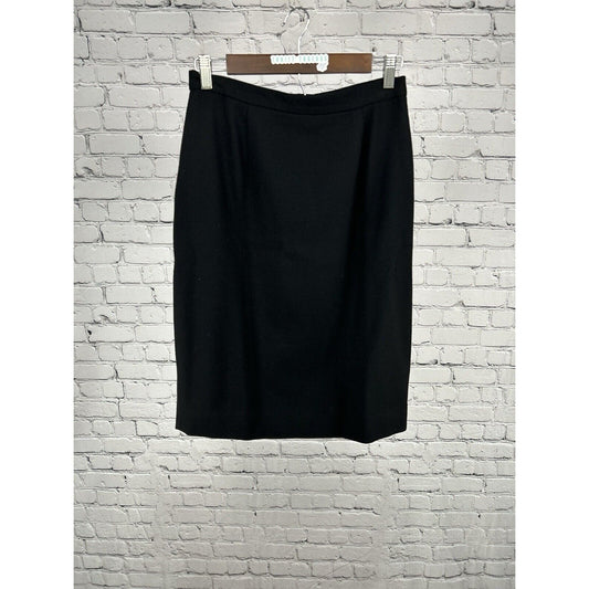 VTG Unbranded Black 100% Wool Midi Length Lined Pencil Skirt Women’s Size 8
