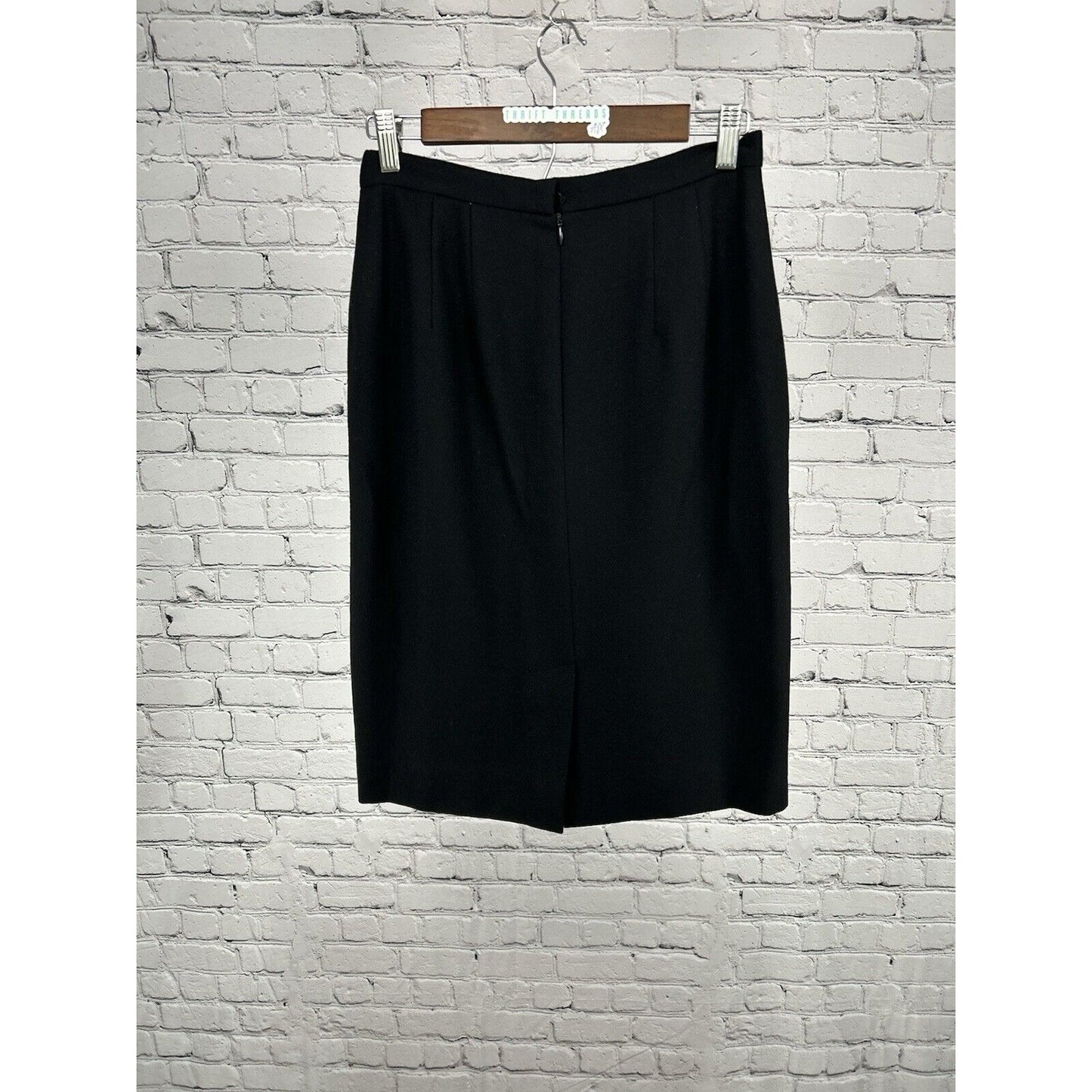 VTG Unbranded Black 100% Wool Midi Length Lined Pencil Skirt Women’s Size 8
