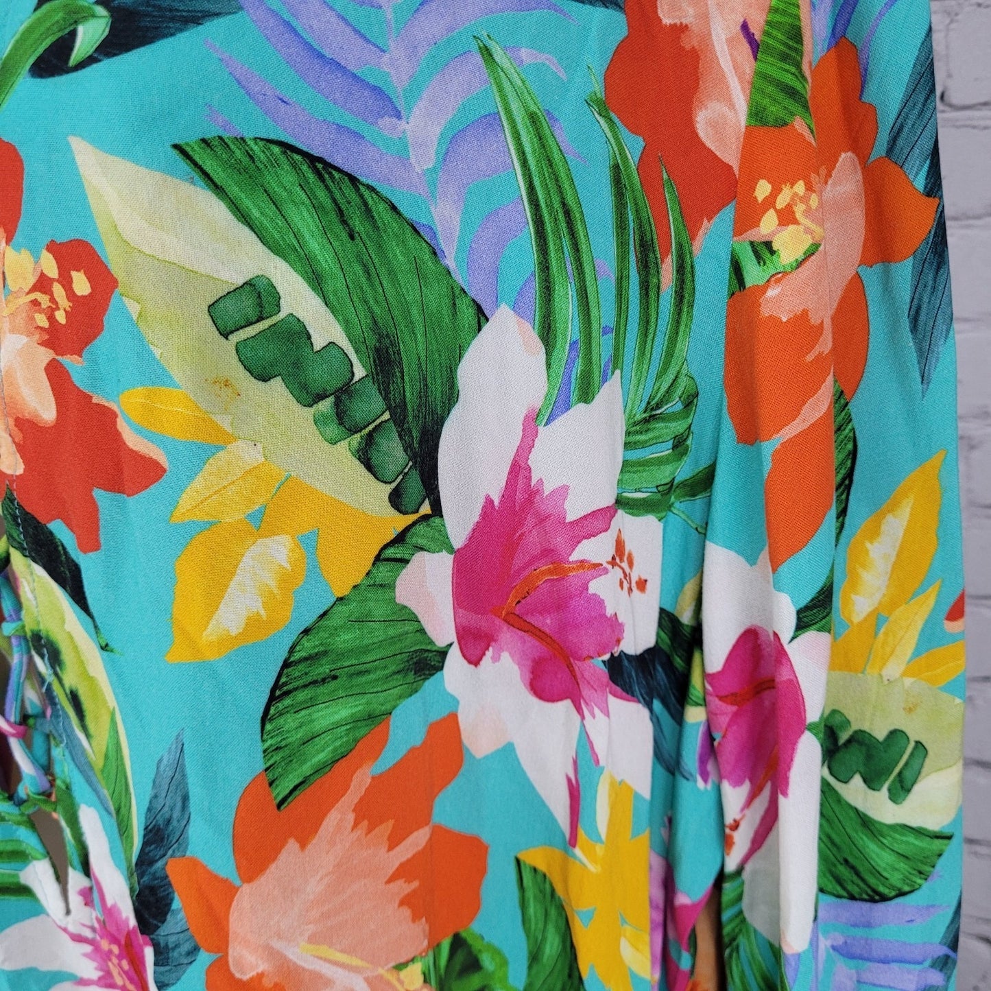 La Blanca Multicolor Tropical Floral Plunge Long Sleeve Pockets Dress Size 2XL