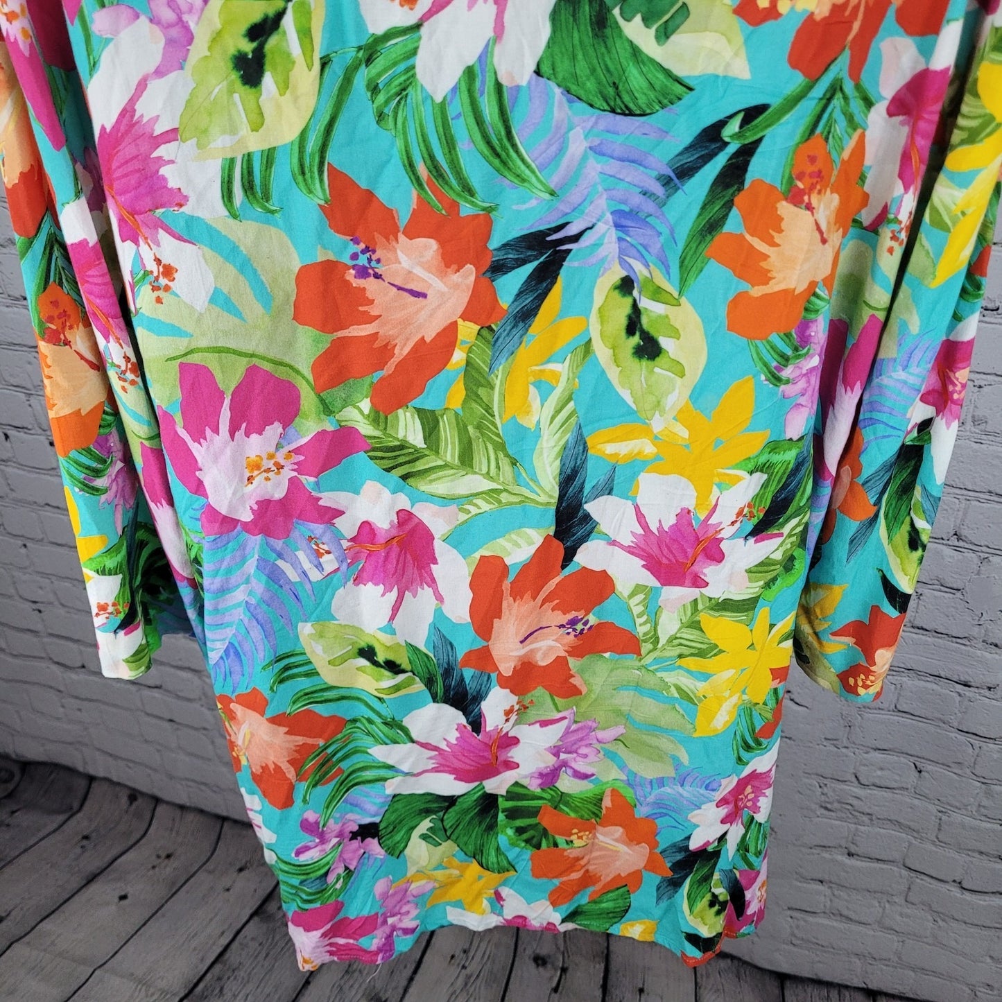 La Blanca Multicolor Tropical Floral Plunge Long Sleeve Pockets Dress Size 2XL