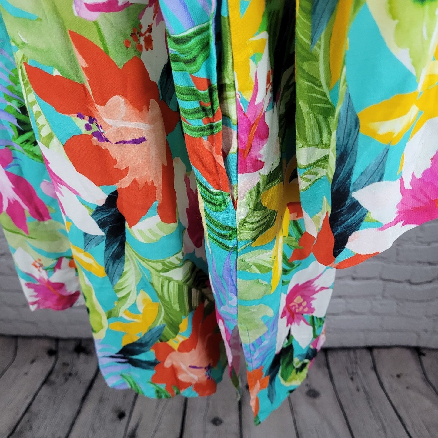 La Blanca Multicolor Tropical Floral Plunge Long Sleeve Pockets Dress Size 2XL
