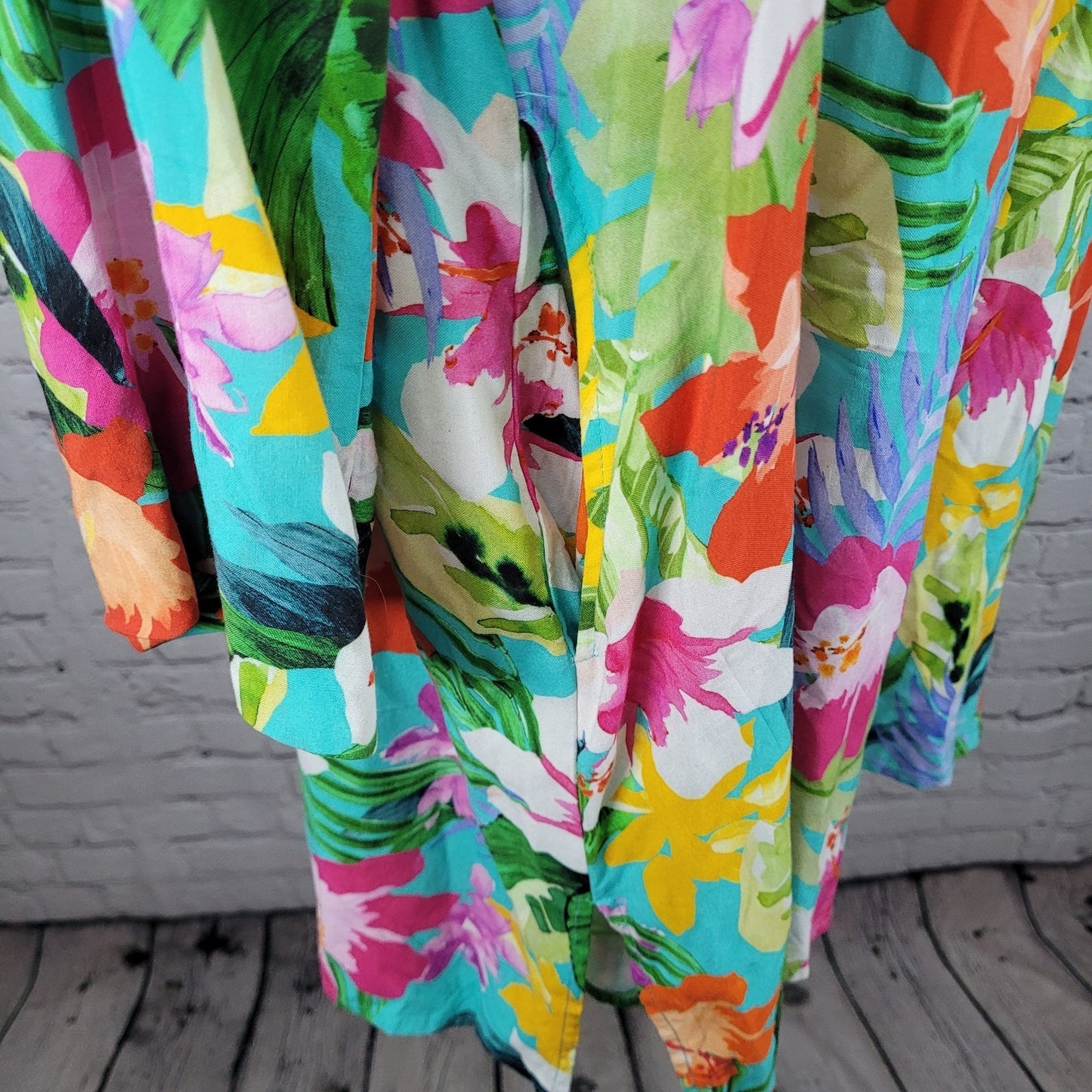 La Blanca Multicolor Tropical Floral Plunge Long Sleeve Pockets Dress Size 2XL