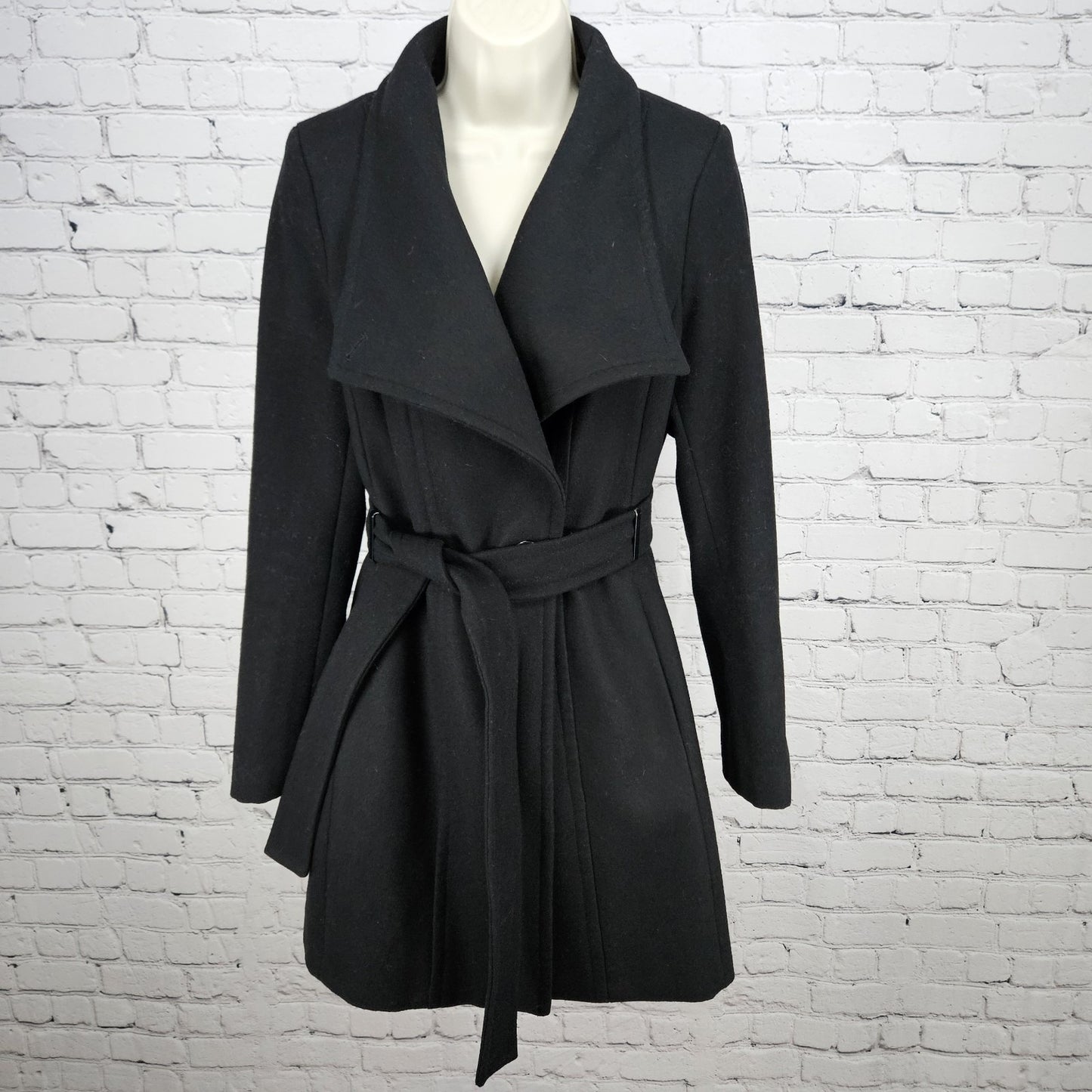 Calvin Klein Black Wool Blend Buttoned Belted Inner Pocket Over Coat Small S