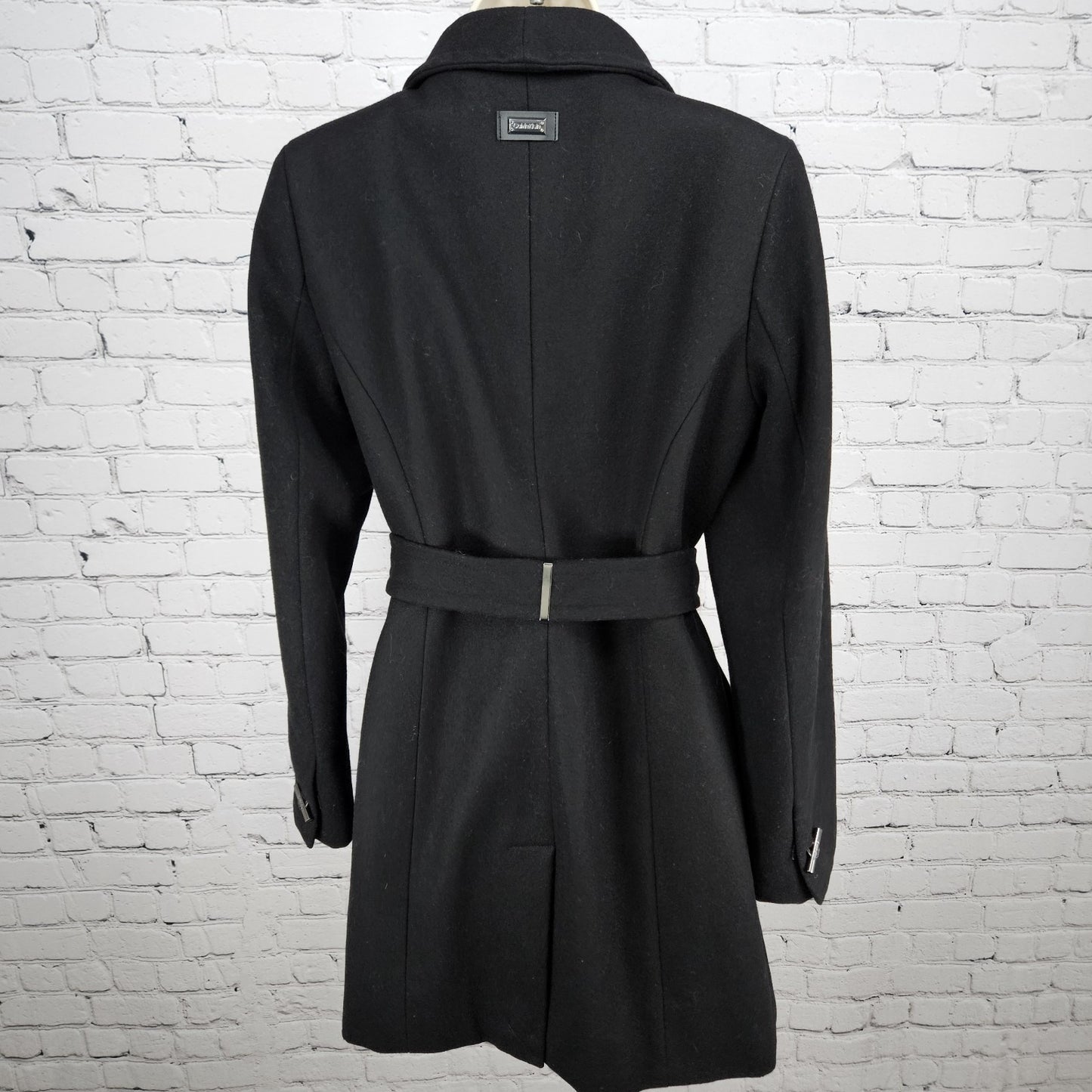 Calvin Klein Black Wool Blend Buttoned Belted Inner Pocket Over Coat Small S