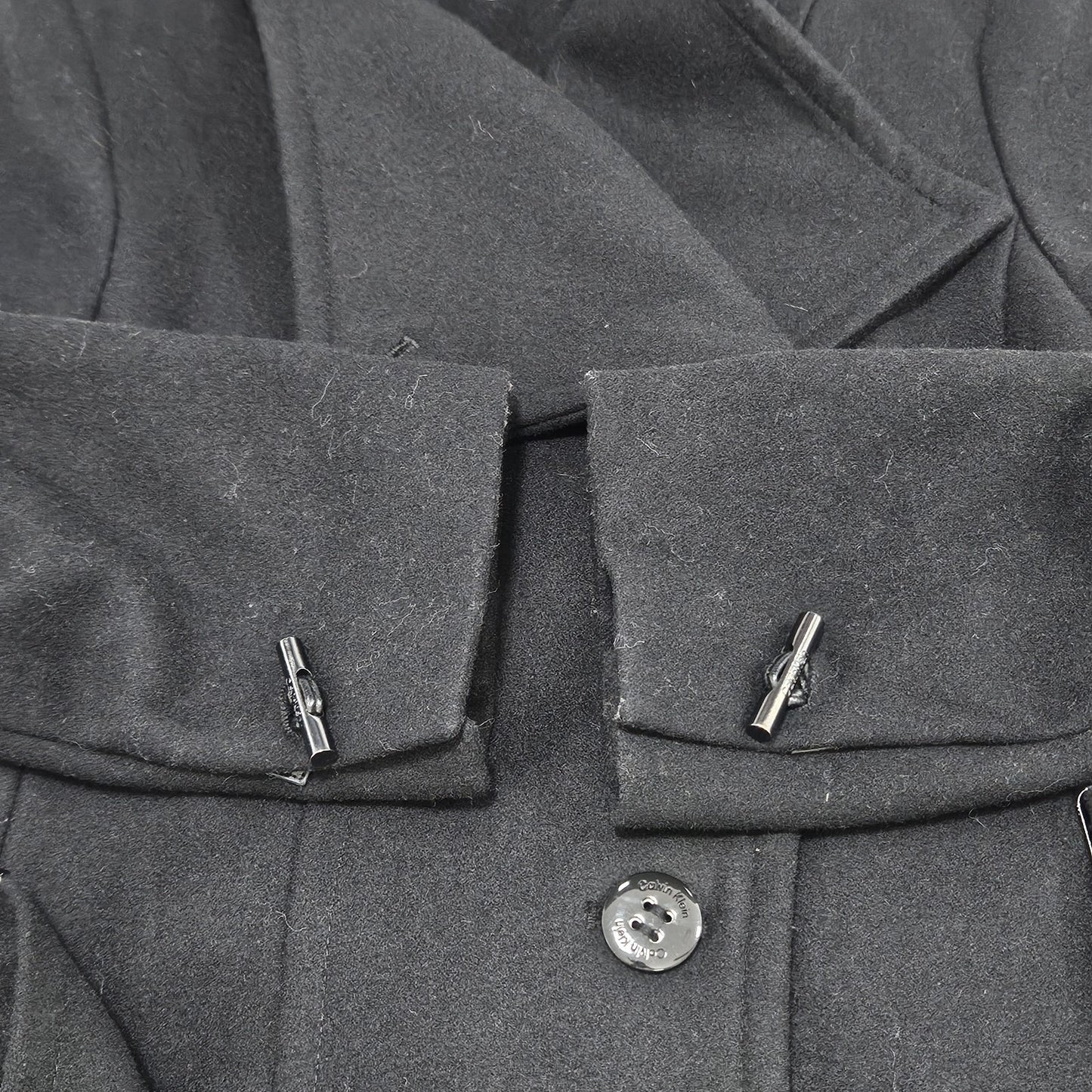 Calvin Klein Black Wool Blend Buttoned Belted Inner Pocket Over Coat Small S