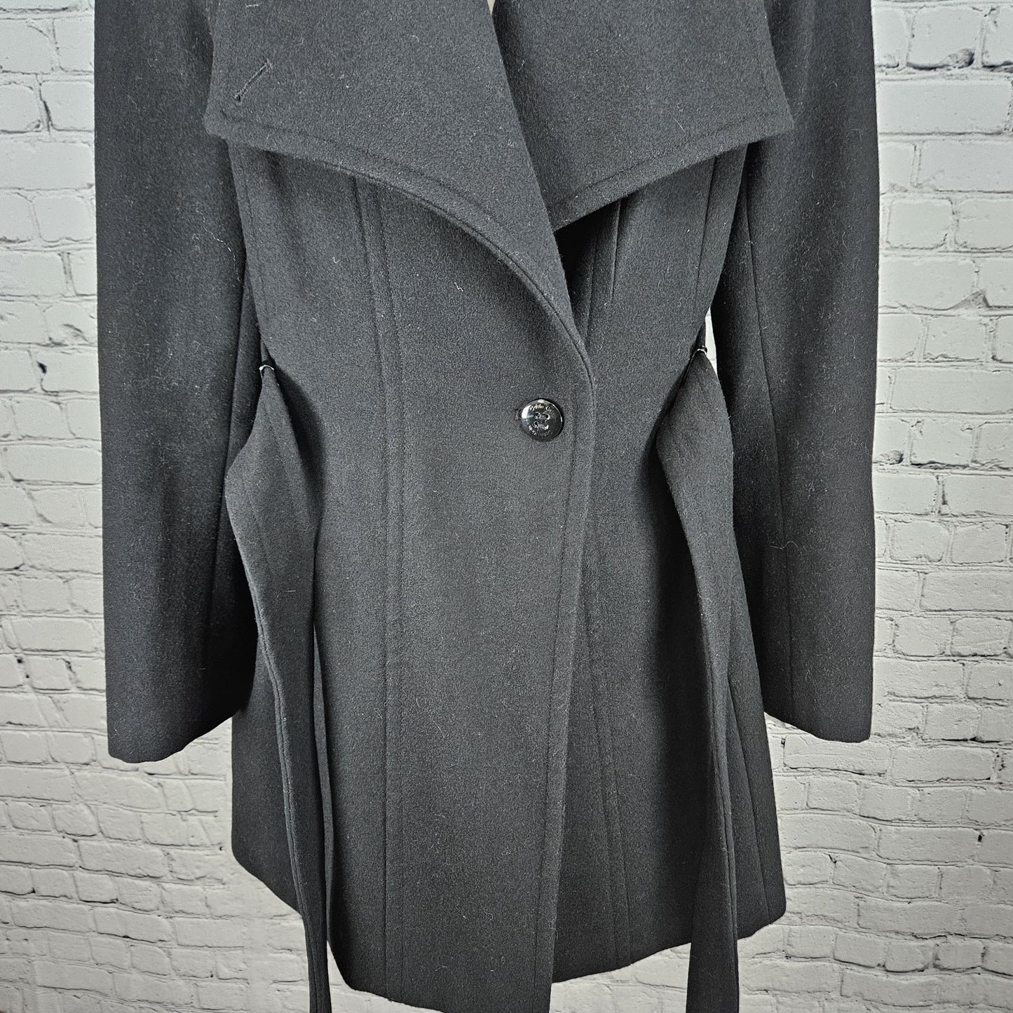Calvin Klein Black Wool Blend Buttoned Belted Inner Pocket Over Coat Small S