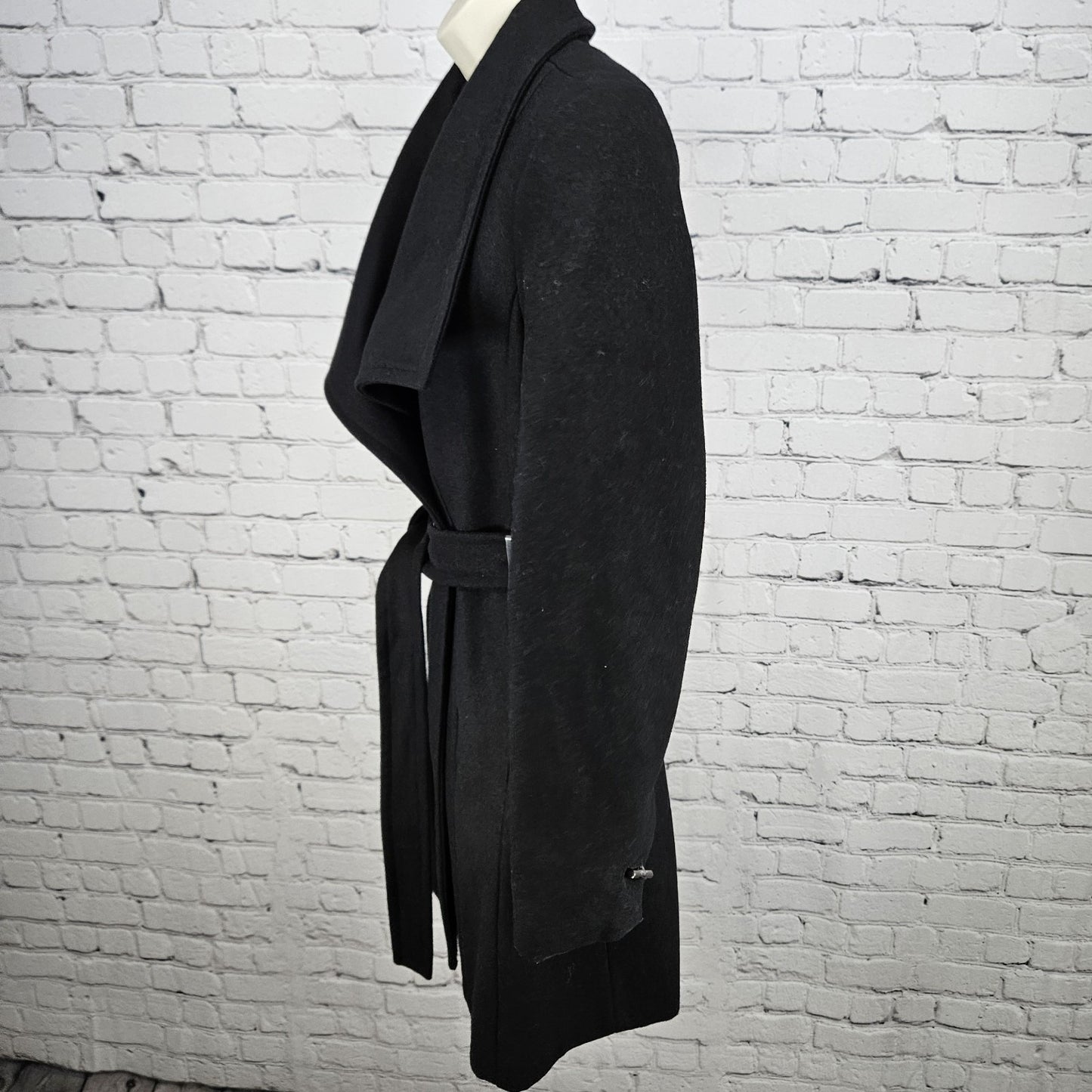 Calvin Klein Black Wool Blend Buttoned Belted Inner Pocket Over Coat Small S
