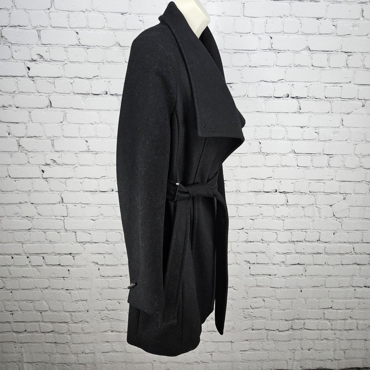 Calvin Klein Black Wool Blend Buttoned Belted Inner Pocket Over Coat Small S