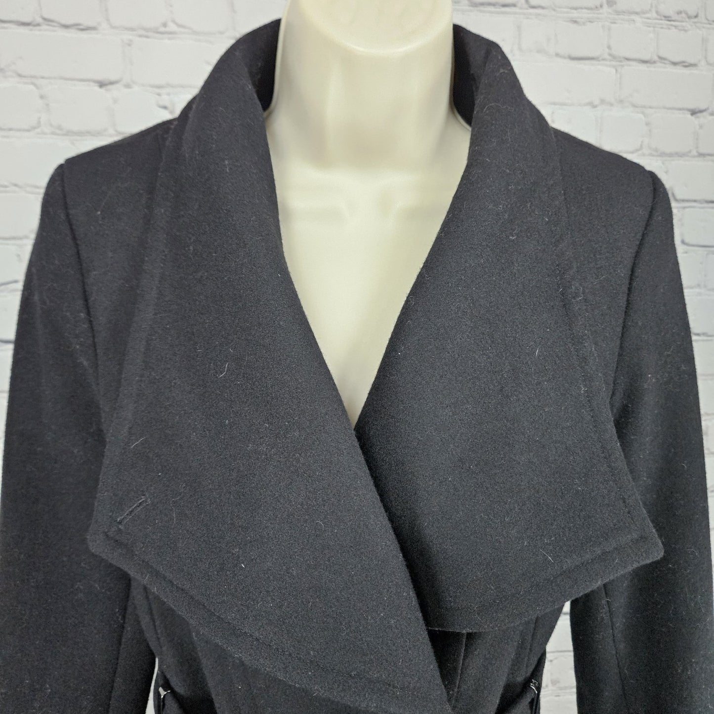 Calvin Klein Black Wool Blend Buttoned Belted Inner Pocket Over Coat Small S