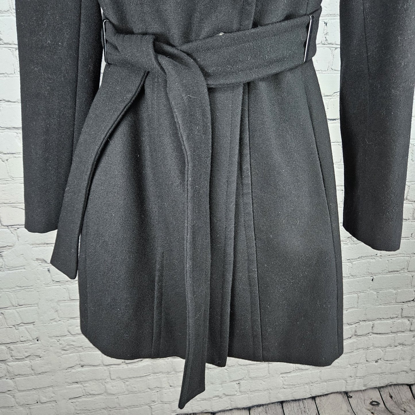 Calvin Klein Black Wool Blend Buttoned Belted Inner Pocket Over Coat Small S