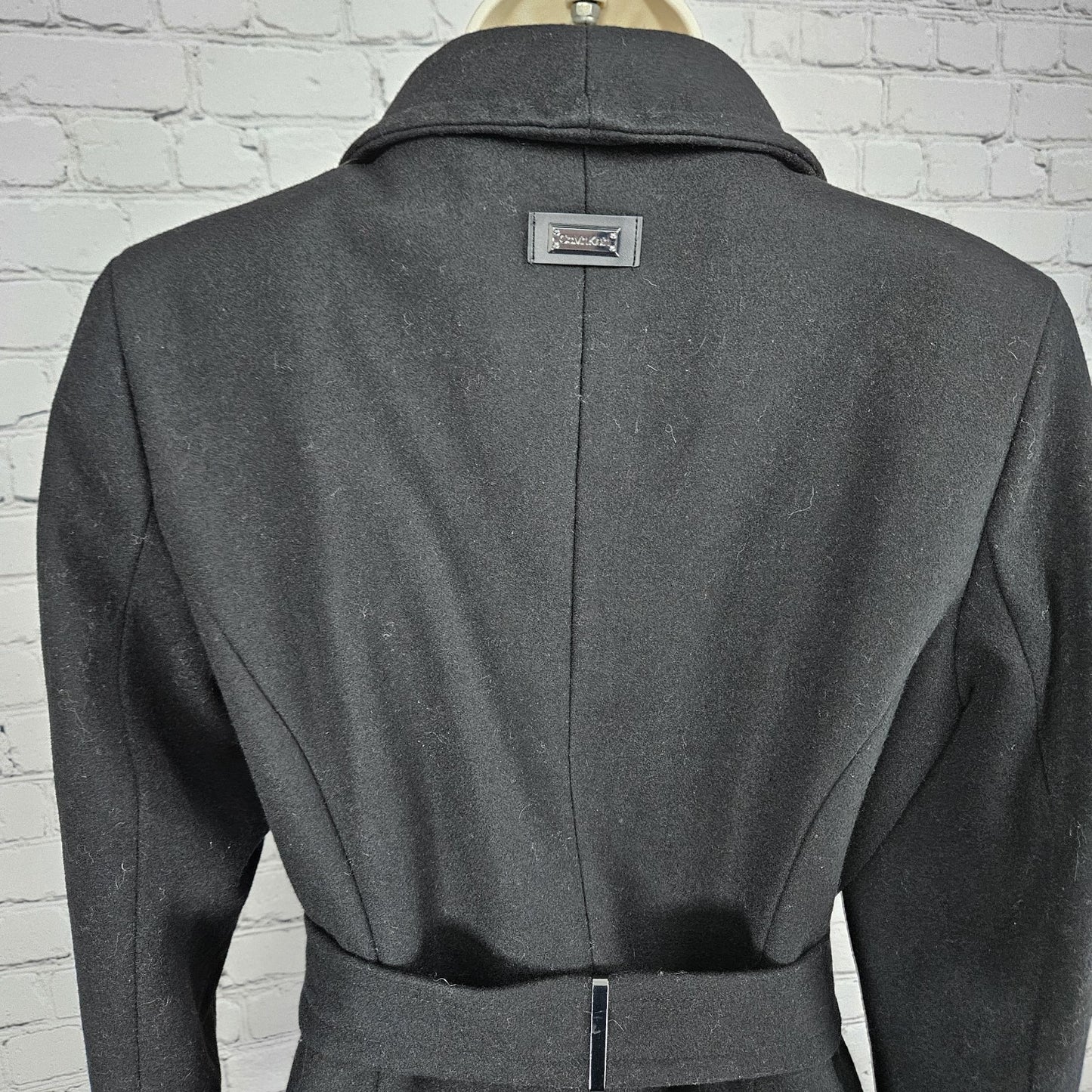 Calvin Klein Black Wool Blend Buttoned Belted Inner Pocket Over Coat Small S
