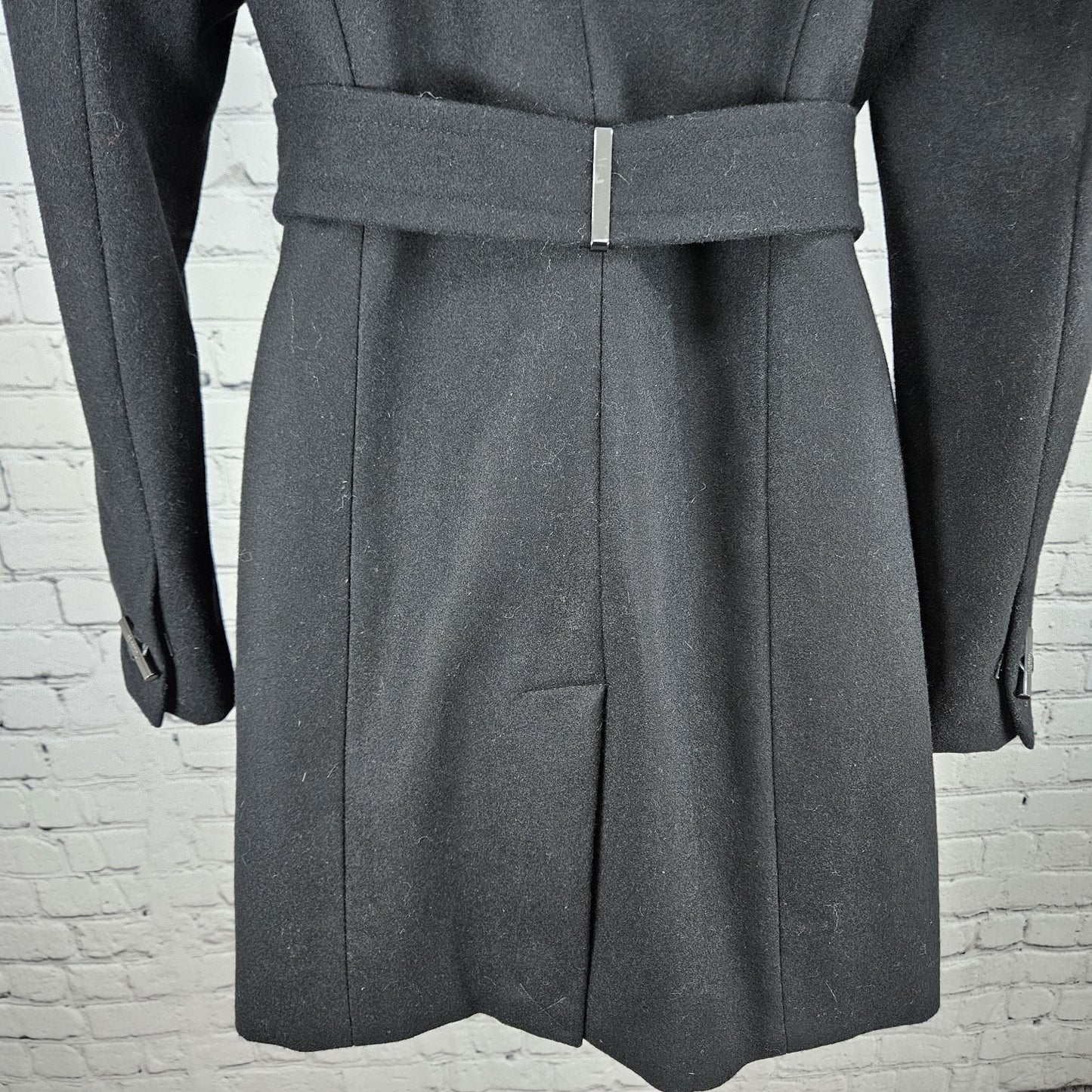 Calvin Klein Black Wool Blend Buttoned Belted Inner Pocket Over Coat Small S