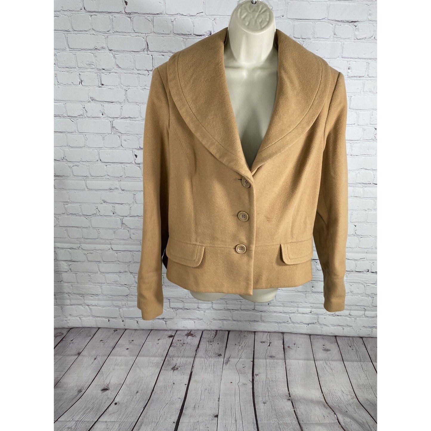 VTG Harve Benard Brown Wool/Nylon/Recycled Cashmere Lined 3 Button Jacket 14