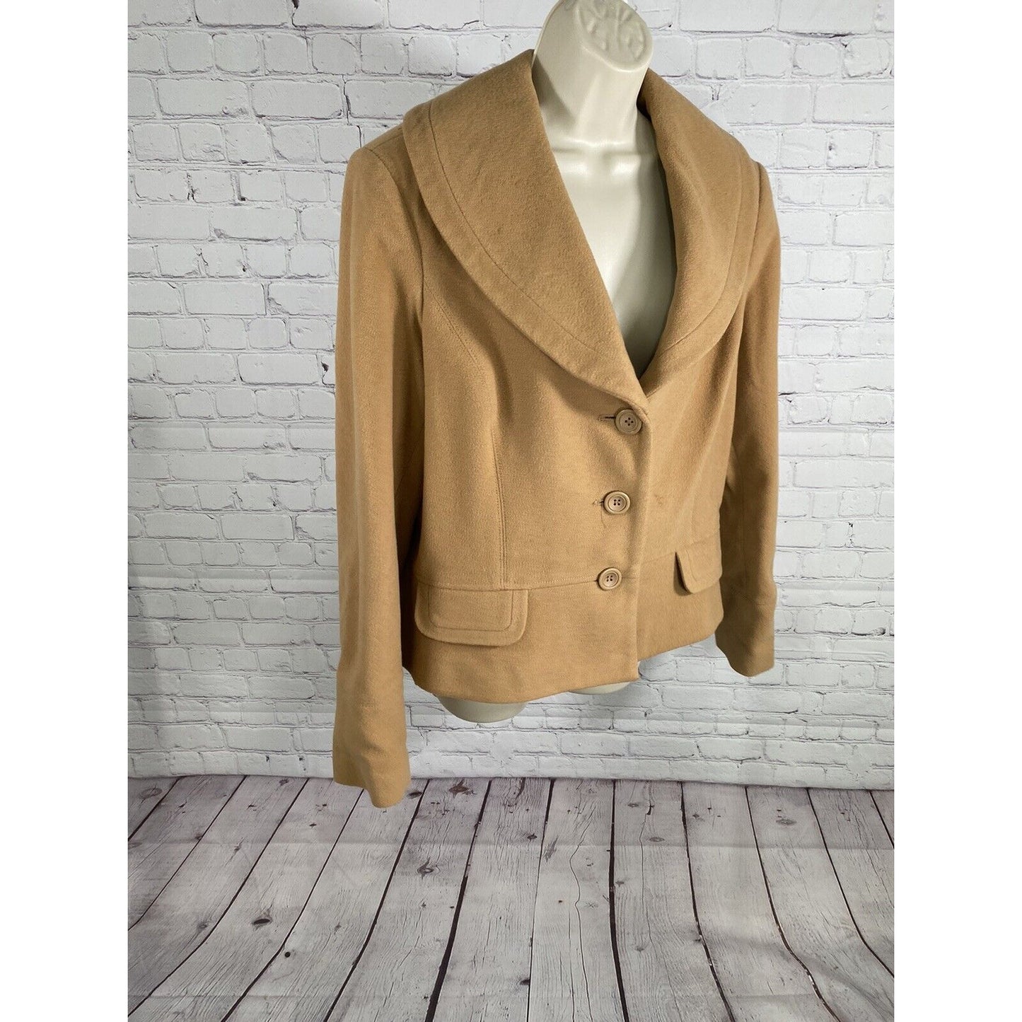VTG Harve Benard Brown Wool/Nylon/Recycled Cashmere Lined 3 Button Jacket 14