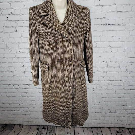 VTG Michael Kors Brown Wool Blend Herringbone Lined Pea Coat Italy Made Size 6