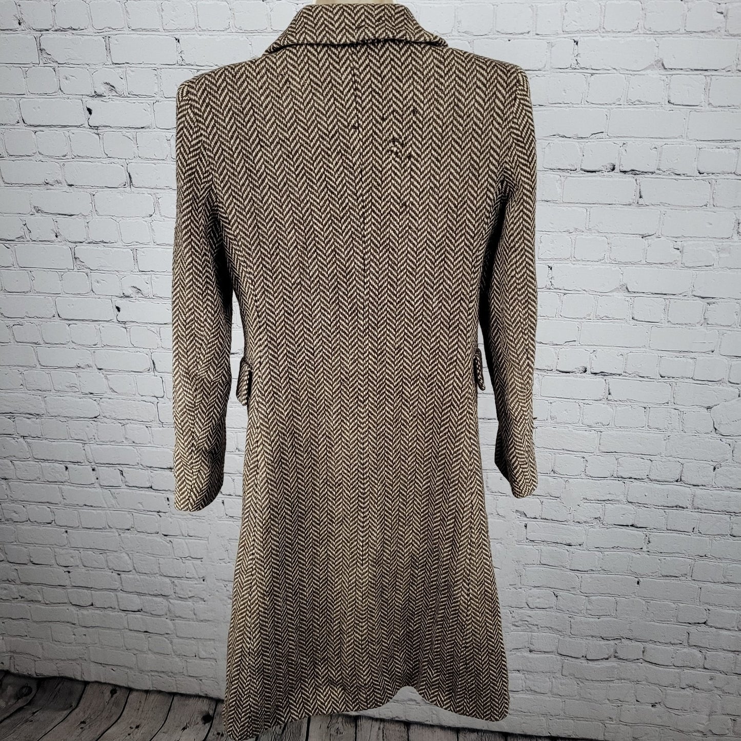 VTG Michael Kors Brown Wool Blend Herringbone Lined Pea Coat Italy Made Size 6