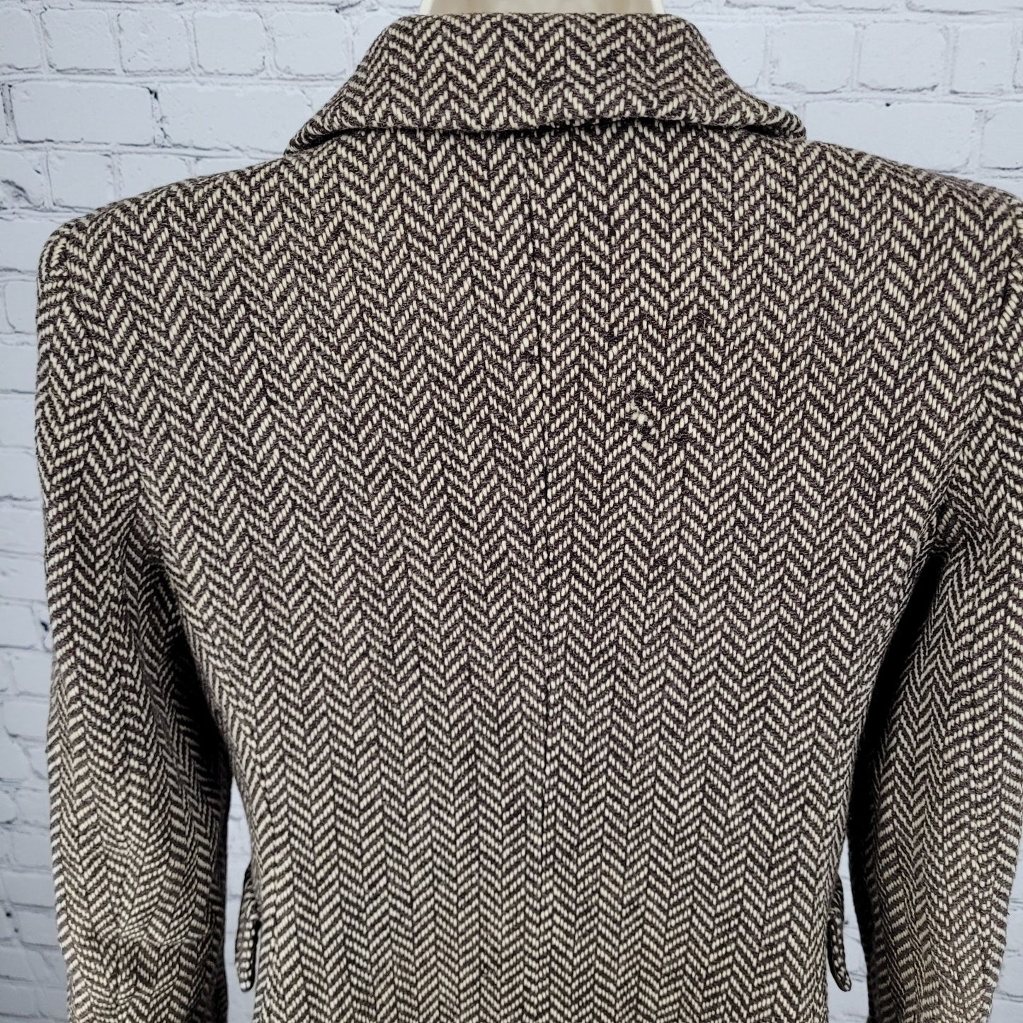 VTG Michael Kors Brown Wool Blend Herringbone Lined Pea Coat Italy Made Size 6