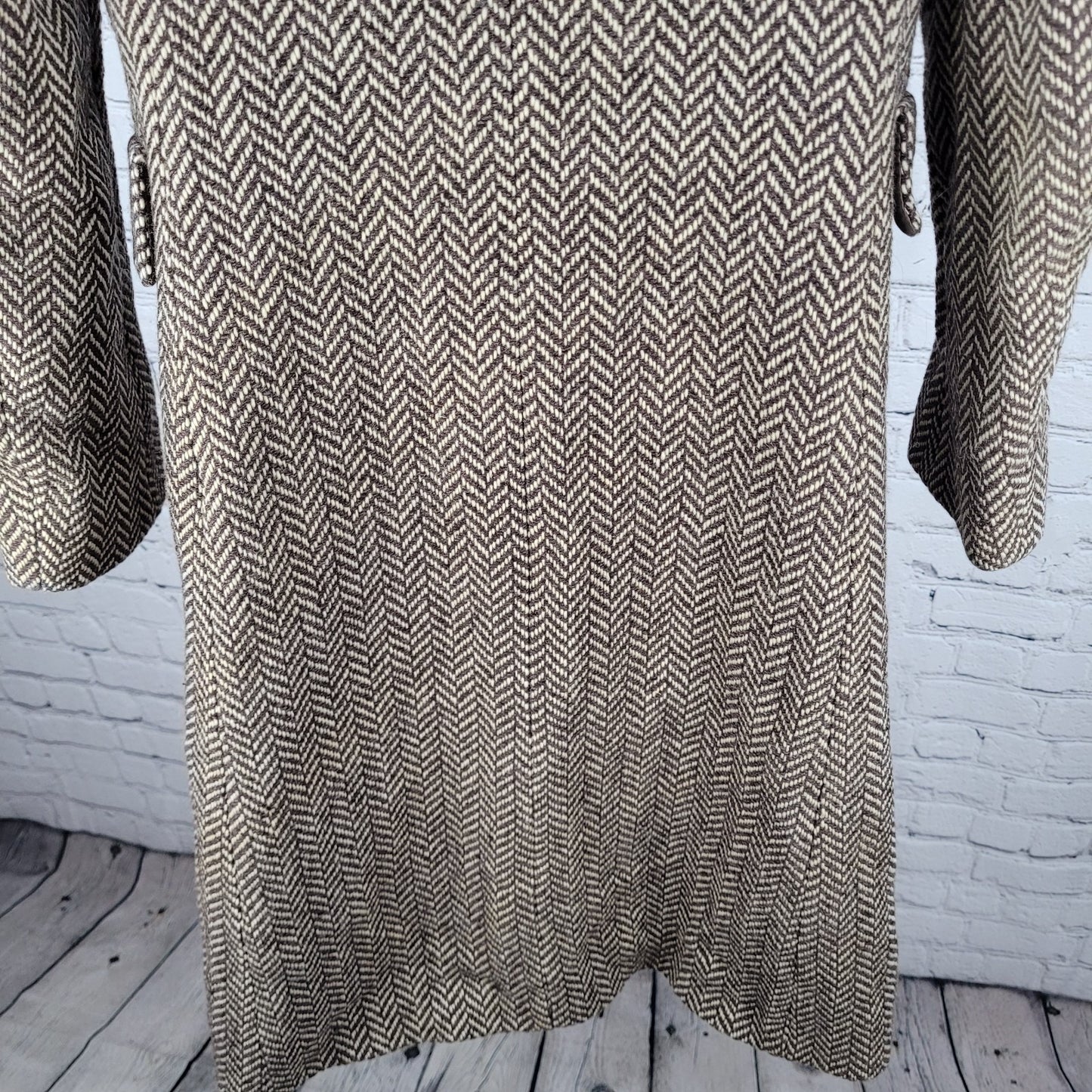 VTG Michael Kors Brown Wool Blend Herringbone Lined Pea Coat Italy Made Size 6