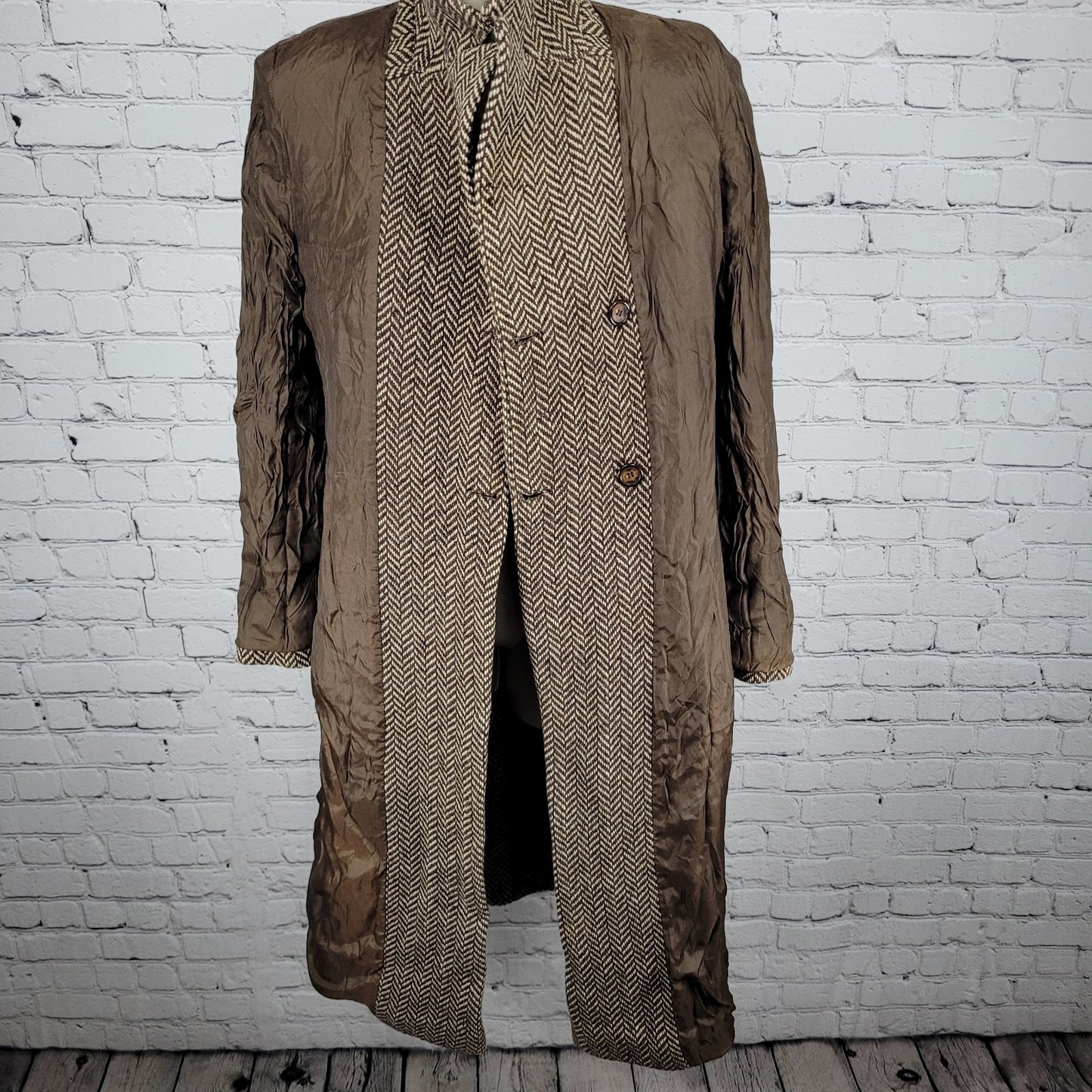 VTG Michael Kors Brown Wool Blend Herringbone Lined Pea Coat Italy Made Size 6