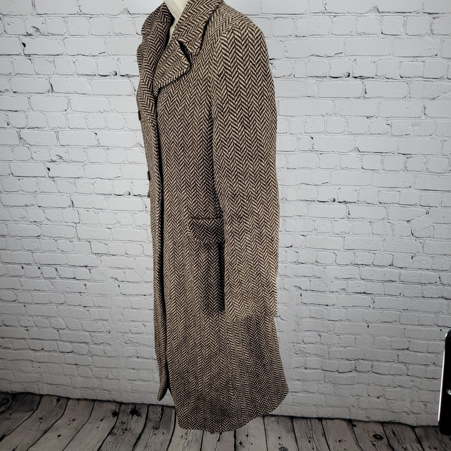 VTG Michael Kors Brown Wool Blend Herringbone Lined Pea Coat Italy Made Size 6