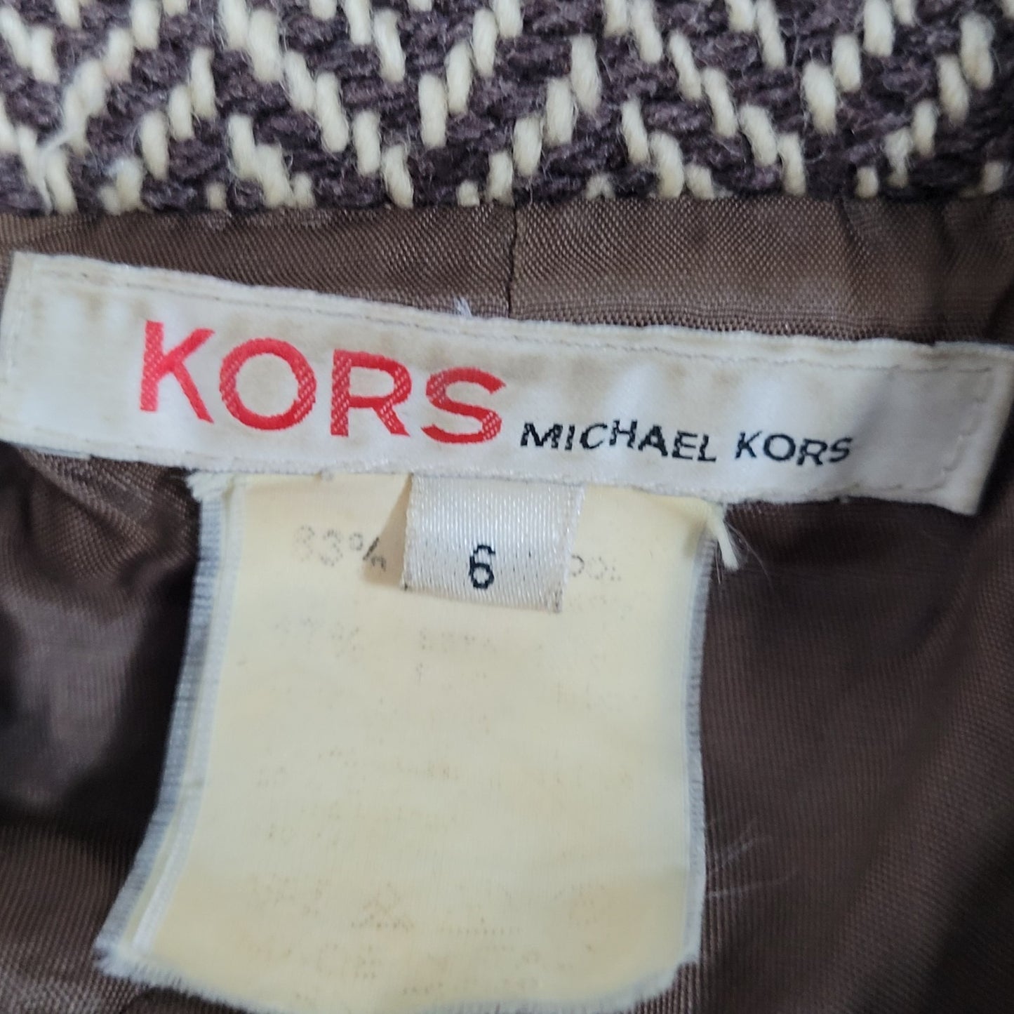 VTG Michael Kors Brown Wool Blend Herringbone Lined Pea Coat Italy Made Size 6