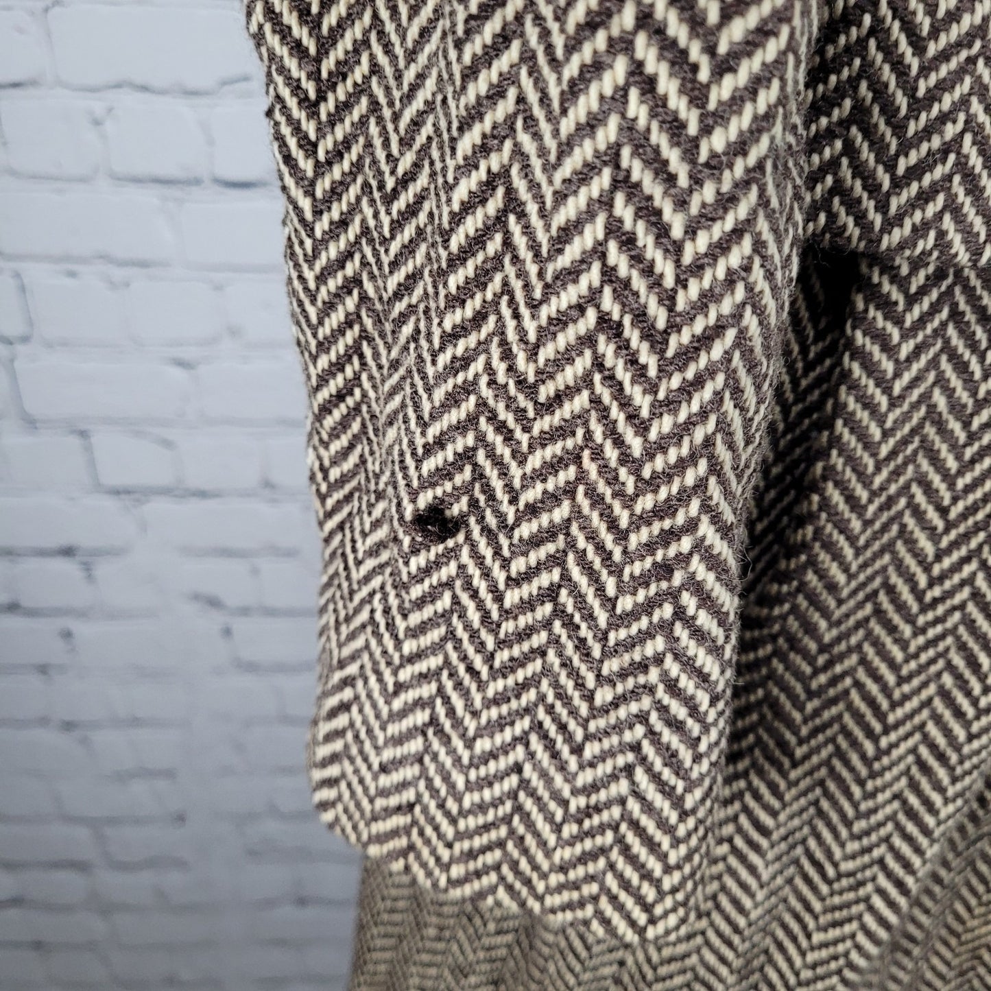 VTG Michael Kors Brown Wool Blend Herringbone Lined Pea Coat Italy Made Size 6