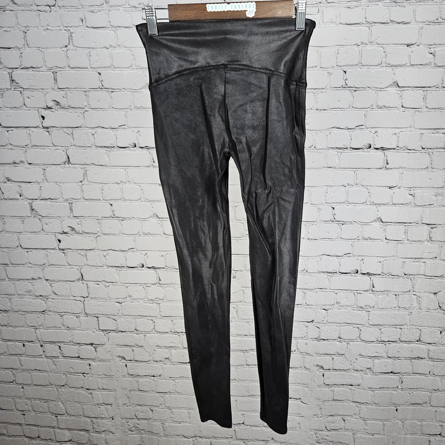 Spanx Black Coated Slimming Tummy Control Leggings Stretch Medium M (25x28)