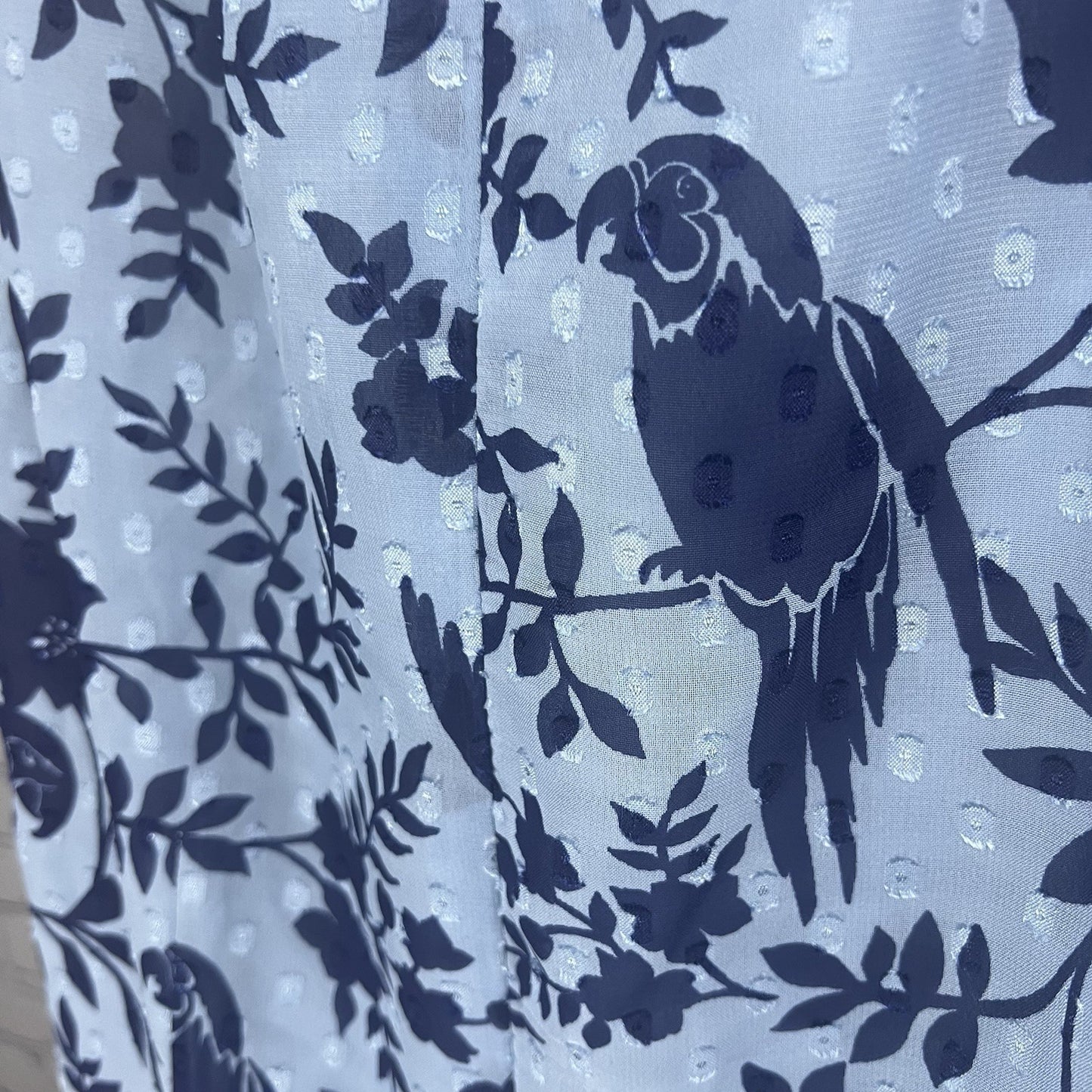 Eliza J Blue Macaw Bird Floral Sleeveless Textured Ruching Midi Trumpet Dress 8