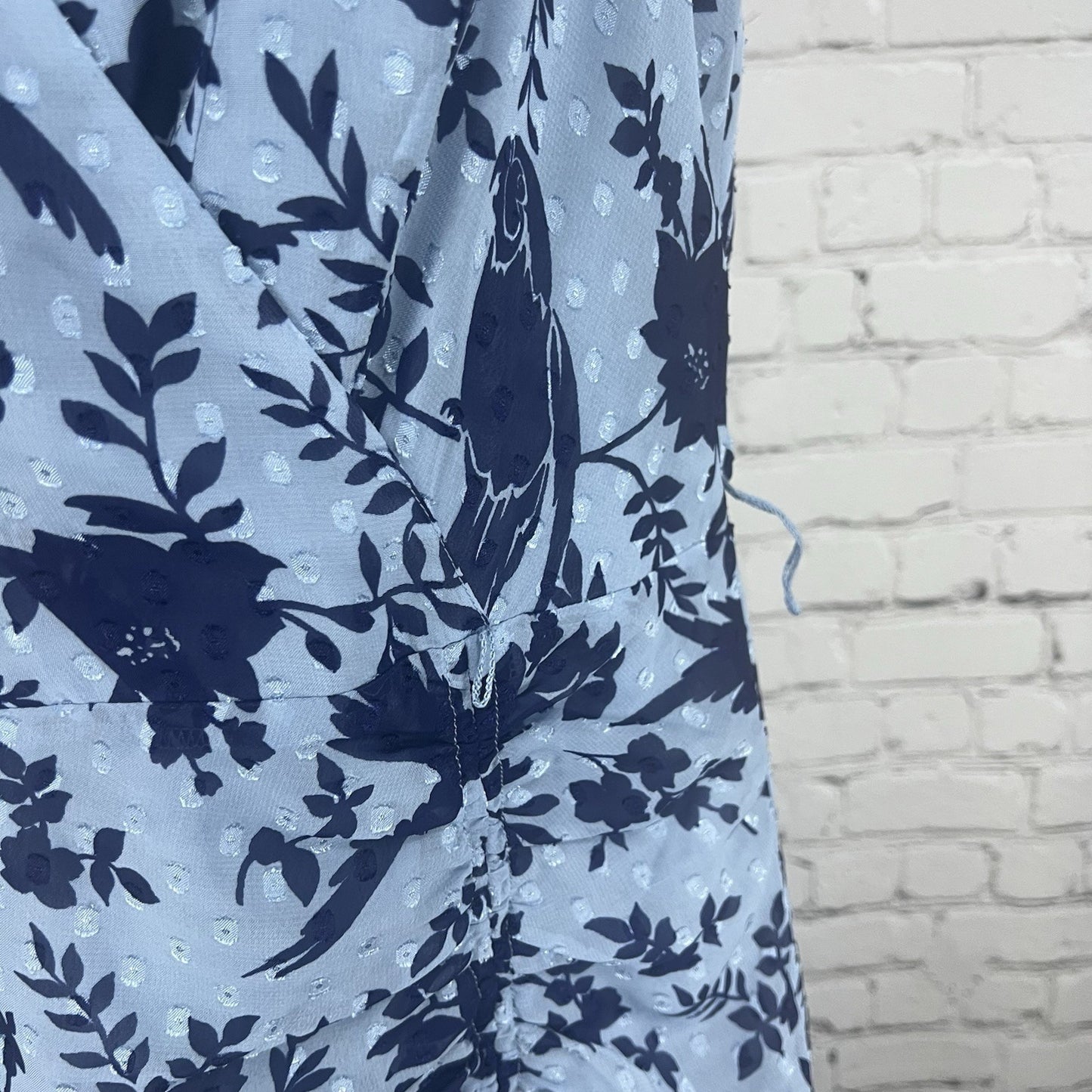 Eliza J Blue Macaw Bird Floral Sleeveless Textured Ruching Midi Trumpet Dress 8