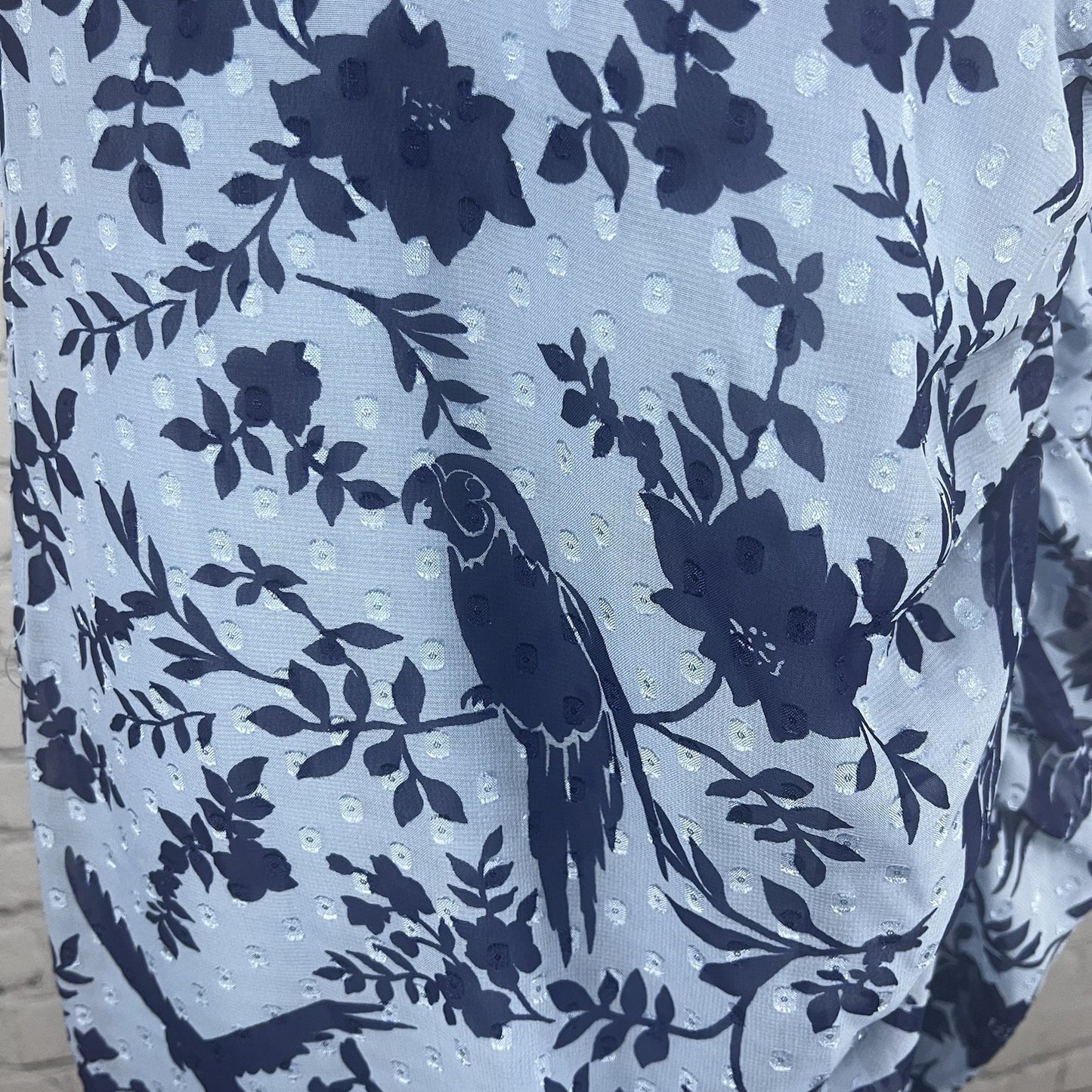 Eliza J Blue Macaw Bird Floral Sleeveless Textured Ruching Midi Trumpet Dress 8