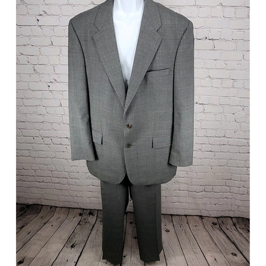 Chaps Ralph Lauren Grey 100% Wool Full Suit Set Jacket Size 46T Pants 39x31