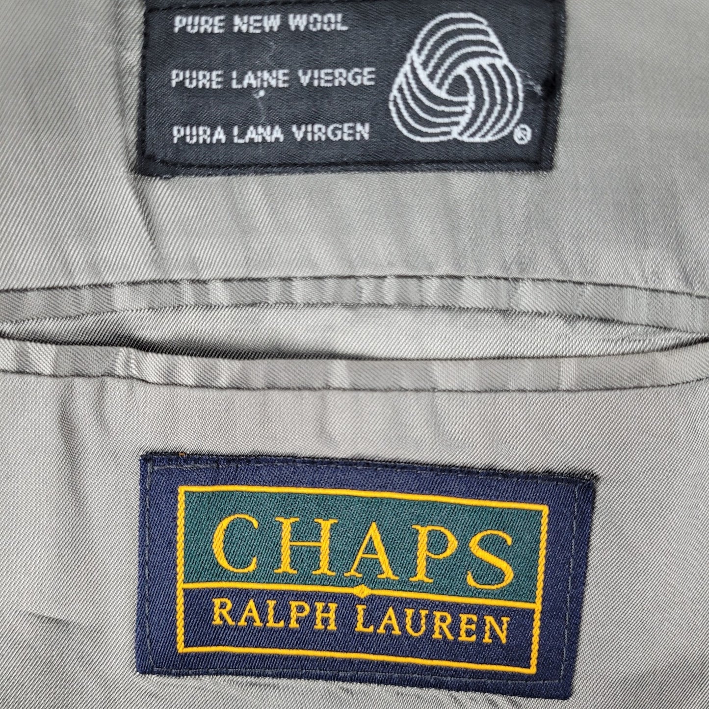 Chaps Ralph Lauren Grey 100% Wool Full Suit Set Jacket Size 46T Pants 39x31