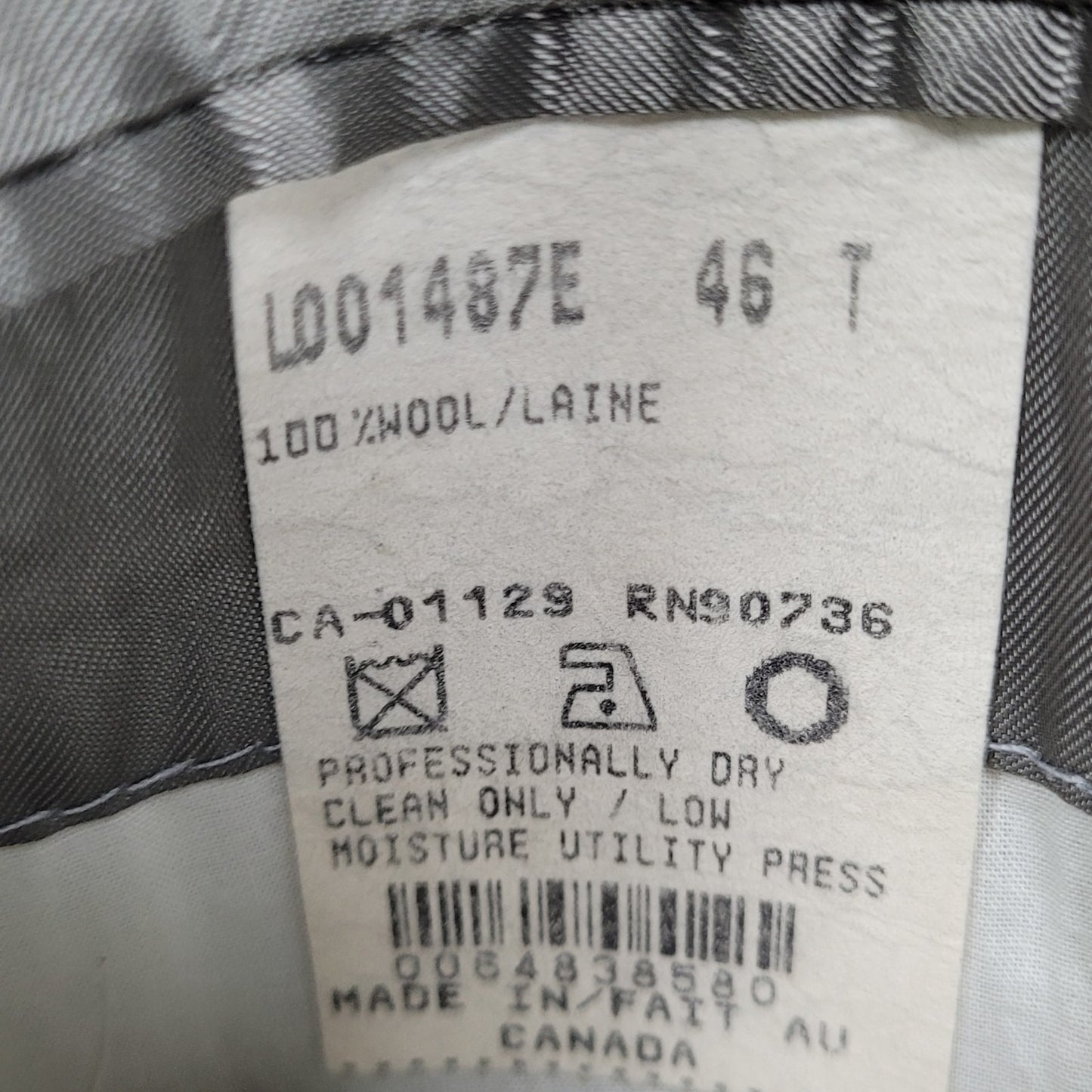 Chaps Ralph Lauren Grey 100% Wool Full Suit Set Jacket Size 46T Pants 39x31