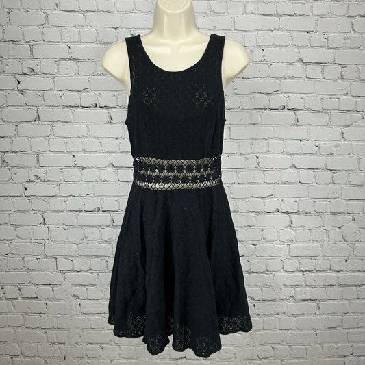 Free People Black Floral Embroidered Sleeveless A Line Peekaboo Dress Size 4