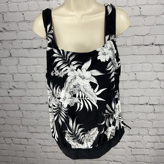Maxine Of Hollywood Black White Tropical Floral Swim Suit Top Tankini Size 16W