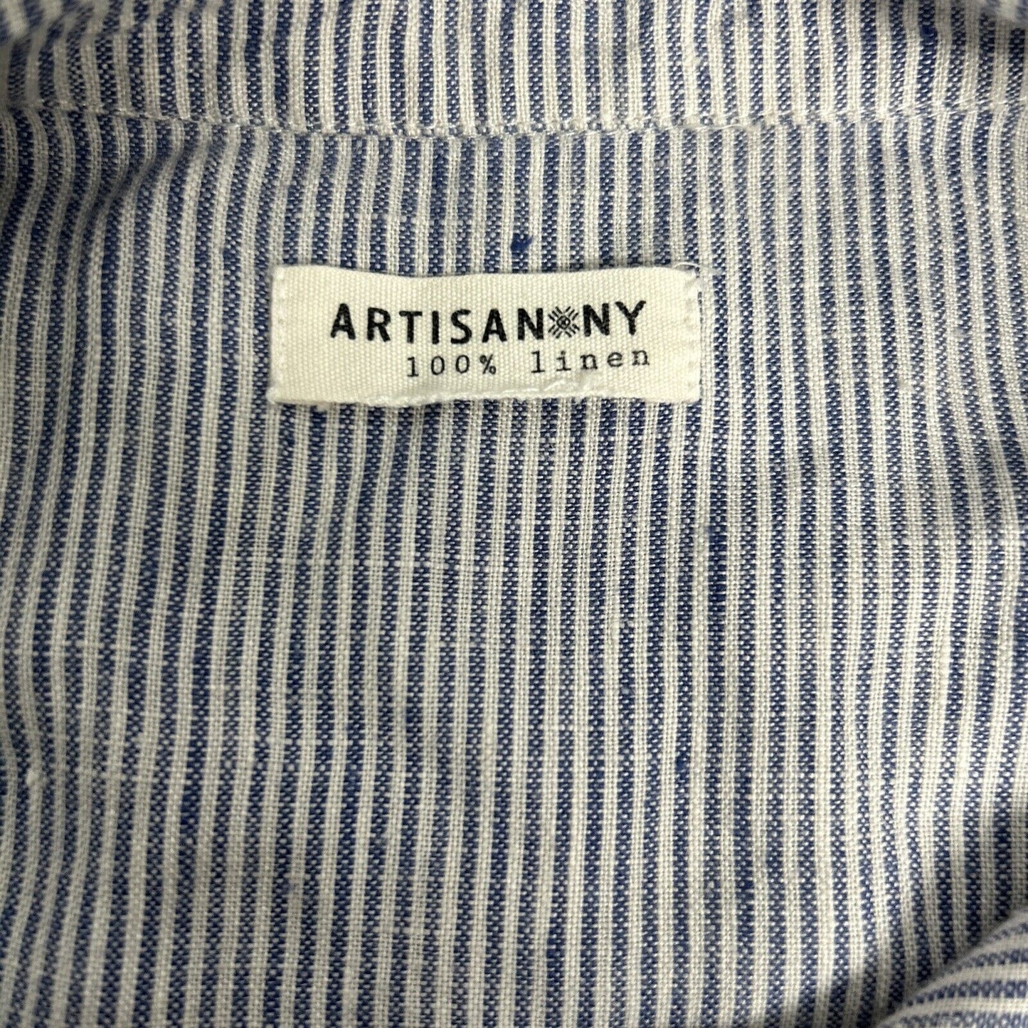 Artisan NY Blue White Striped 100% Linen Short Sleeve Button Up Shirt Dress L