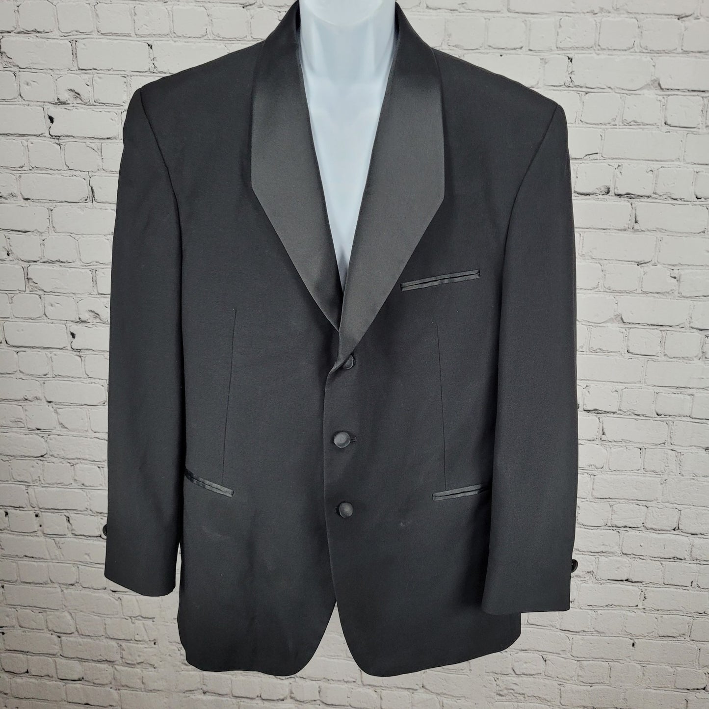 Fumagalli's Black 100% Wool Satin Shawl Lapel 3 Button Tuxedo Suit Jacket 44R