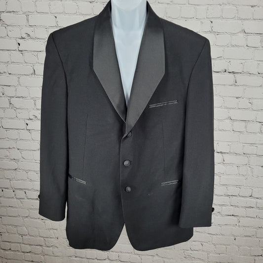 Fumagalli's Black 100% Wool Satin Shawl Lapel 3 Button Tuxedo Suit Jacket 44R