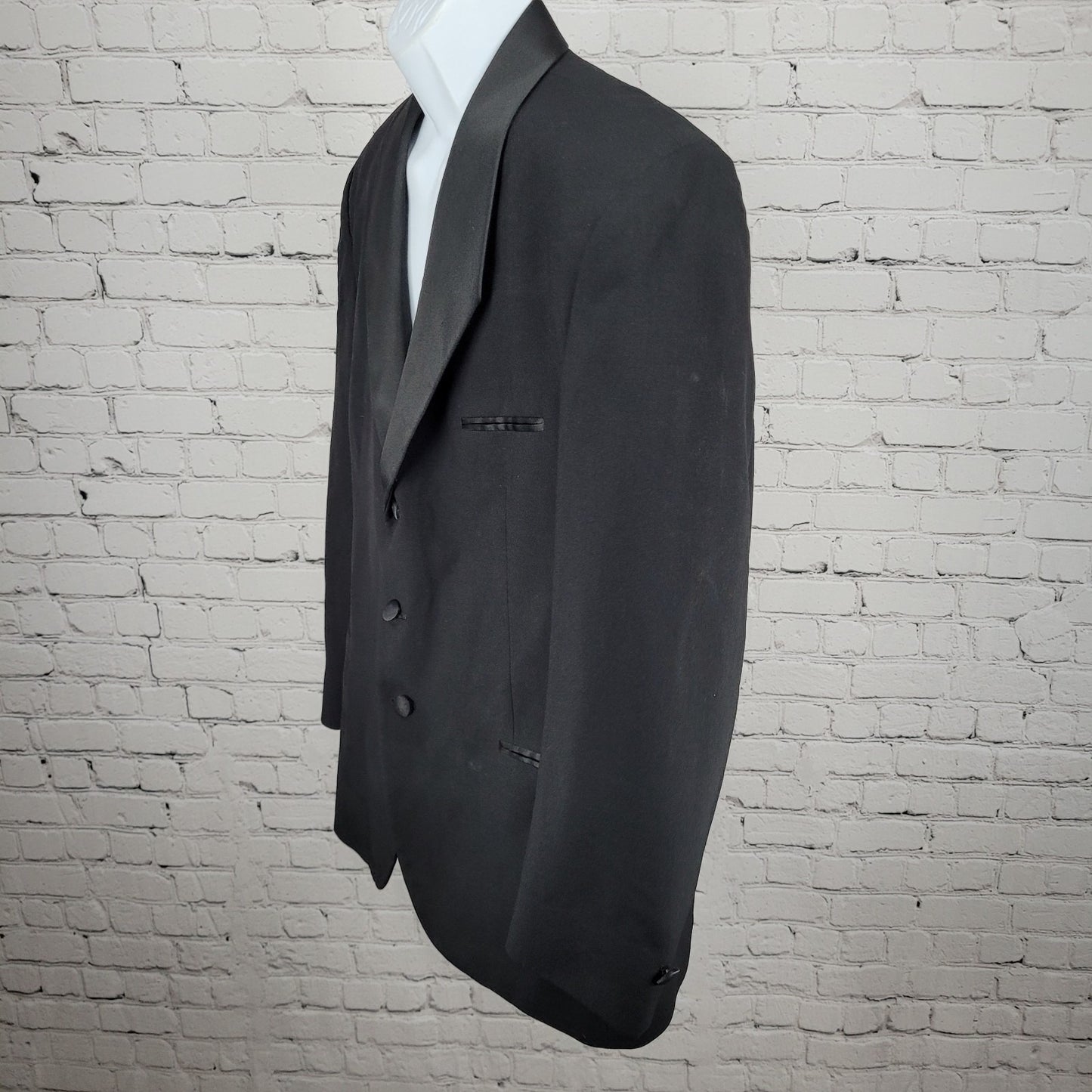 Fumagalli's Black 100% Wool Satin Shawl Lapel 3 Button Tuxedo Suit Jacket 44R
