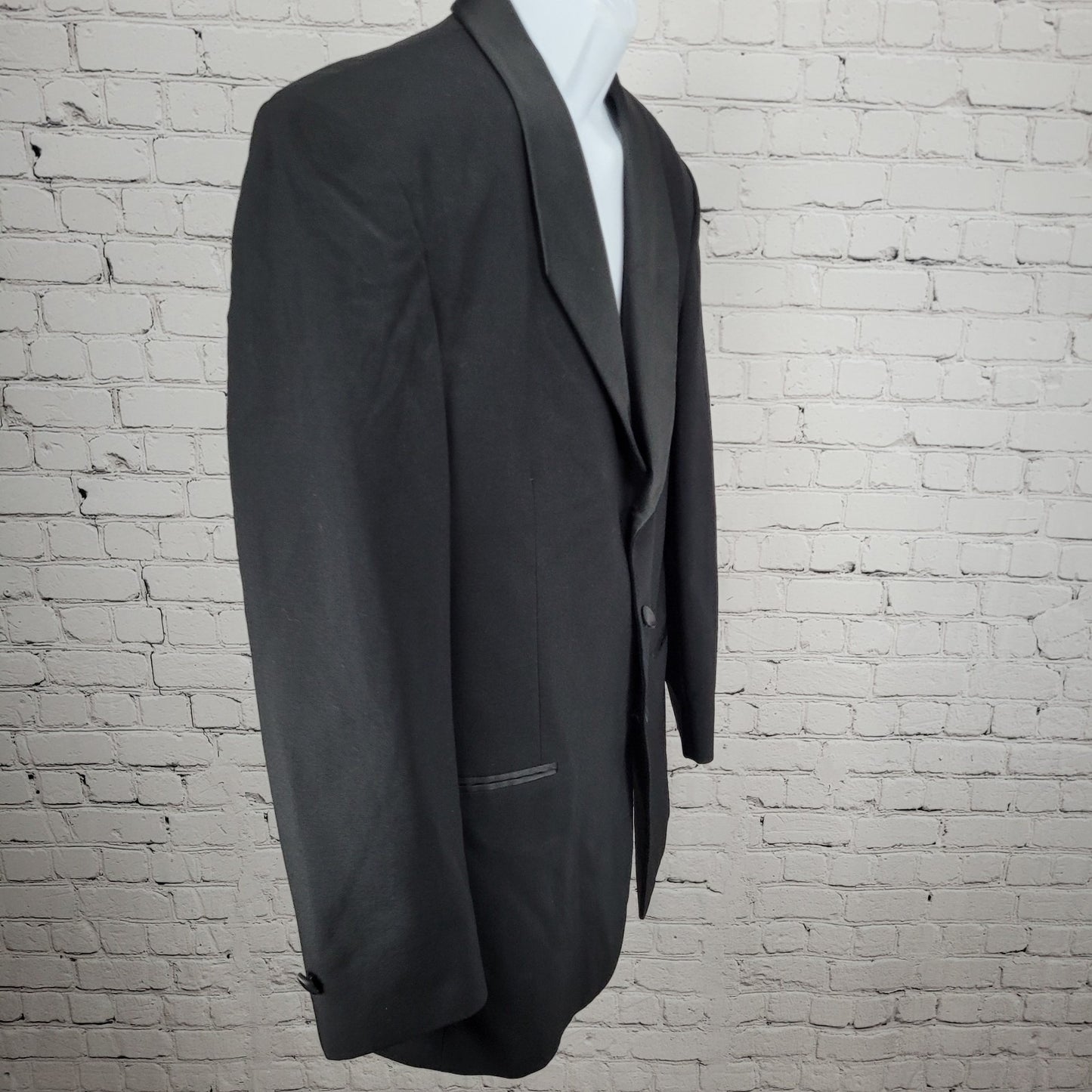 Fumagalli's Black 100% Wool Satin Shawl Lapel 3 Button Tuxedo Suit Jacket 44R