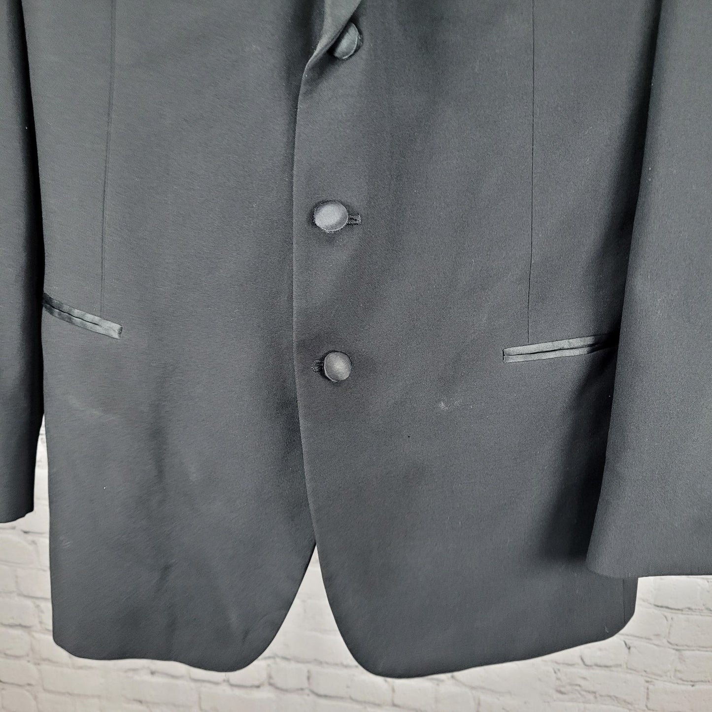 Fumagalli's Black 100% Wool Satin Shawl Lapel 3 Button Tuxedo Suit Jacket 44R