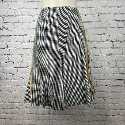 Womyn Made In US Wool Blue Yellow Plaid Fit Flare Zip Up Lined Midi Skirt Size 6