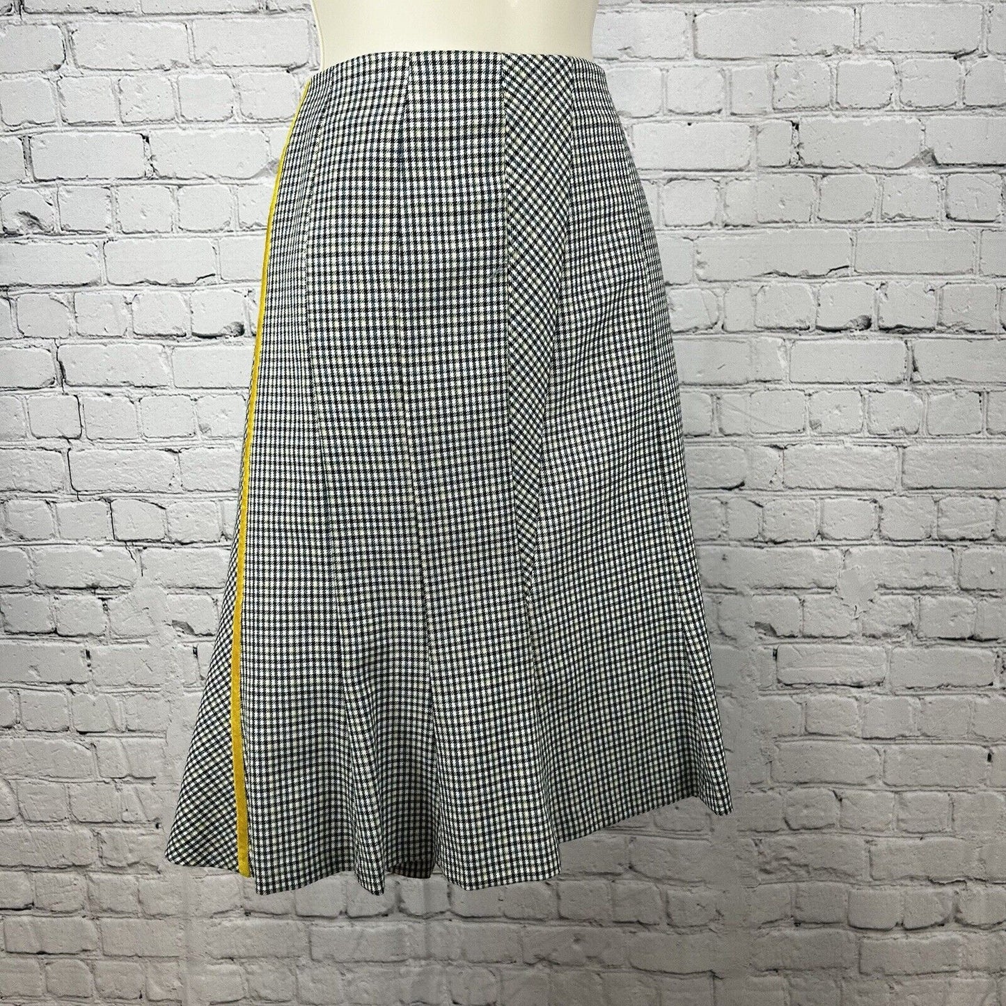 Womyn Made In US Wool Blue Yellow Plaid Fit Flare Zip Up Lined Midi Skirt Size 6