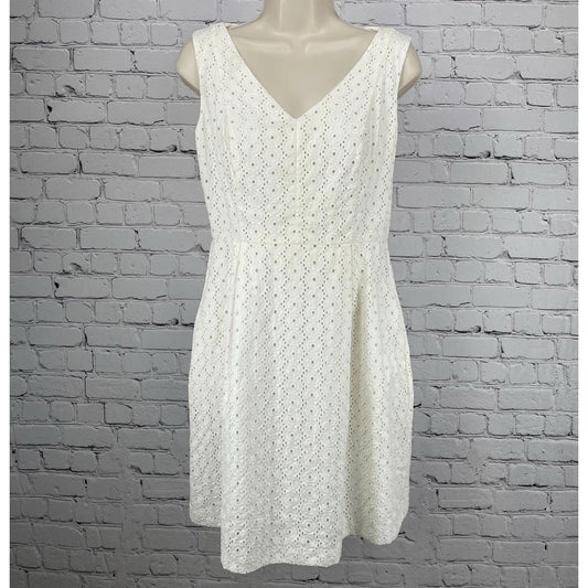 Kate Spade Ivory Floral Eyelet Sleeveless Pleated Zipped Lined A-Line Dress 6